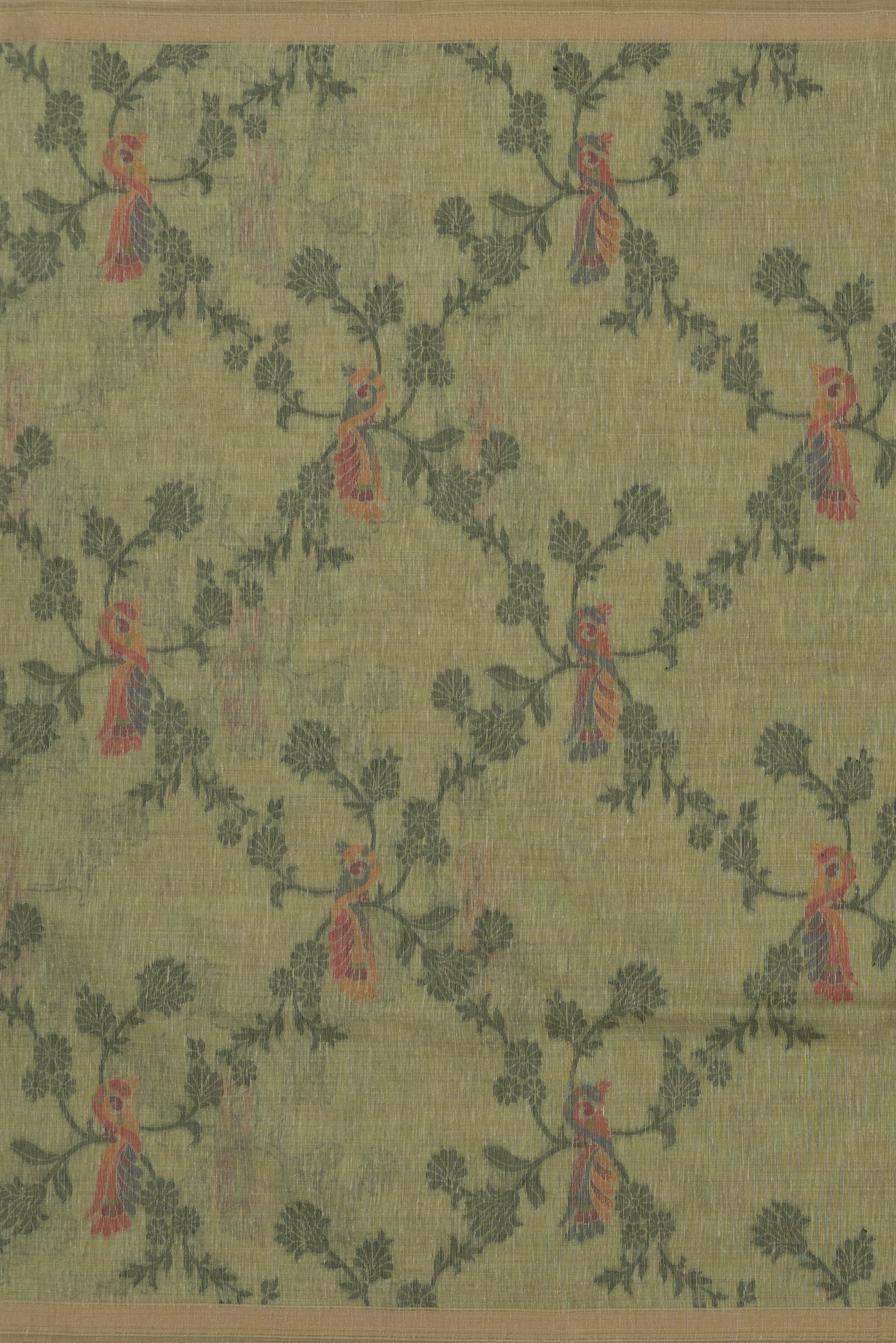 Forest Green Linen Paithani with Vriksh Pallu and contrast Dark Green blouse