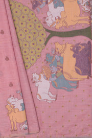 Pastel Pink Pure Cotton Saree with Nandi Pallu and contrast blouse