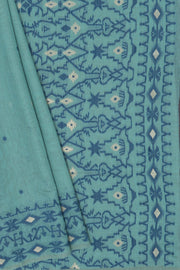 Sea Blue Pure Cotton Saree with Dark Blue Resham threadwork and contrast blouse