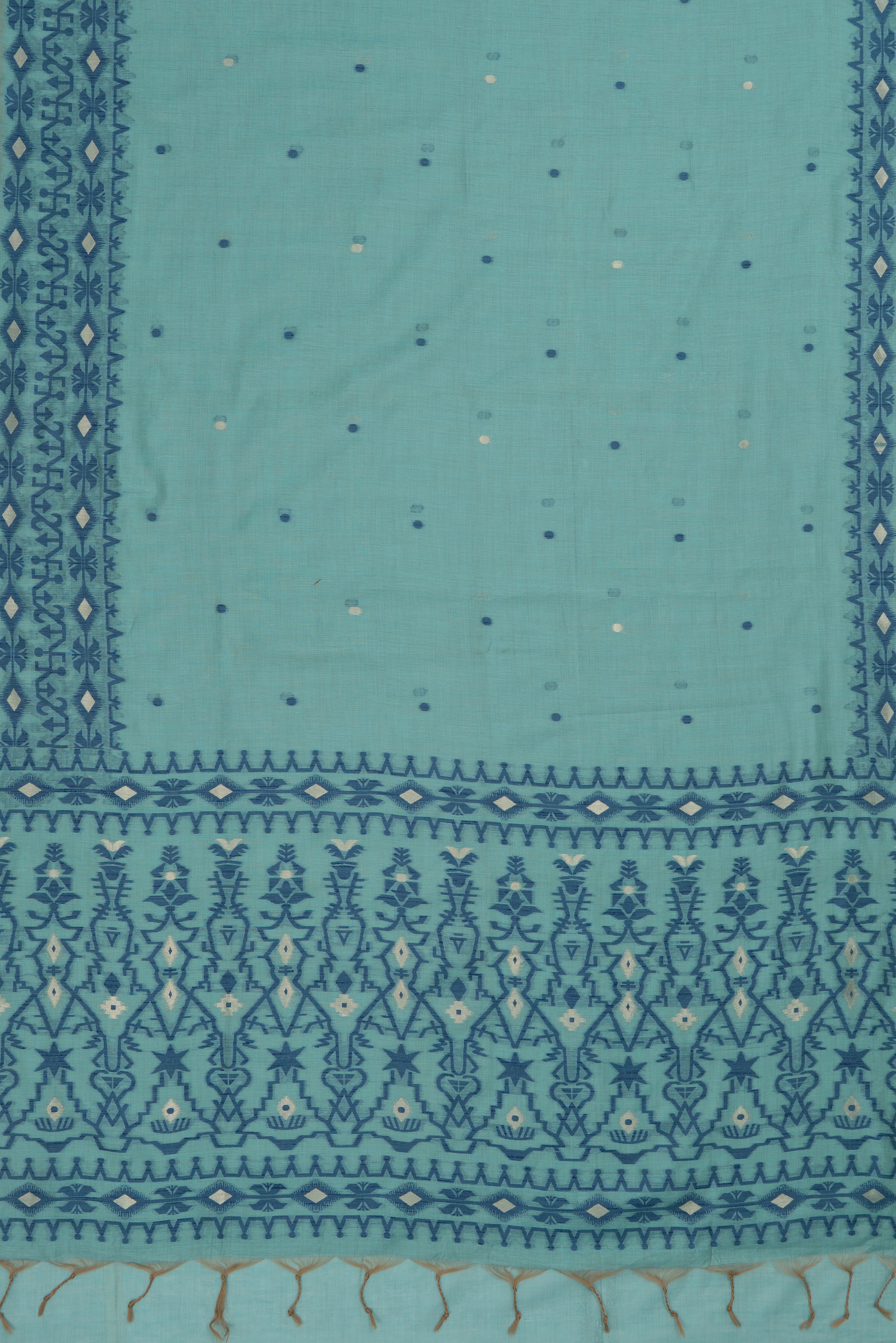 Sea Blue Pure Cotton Saree with Dark Blue Resham threadwork and contrast blouse