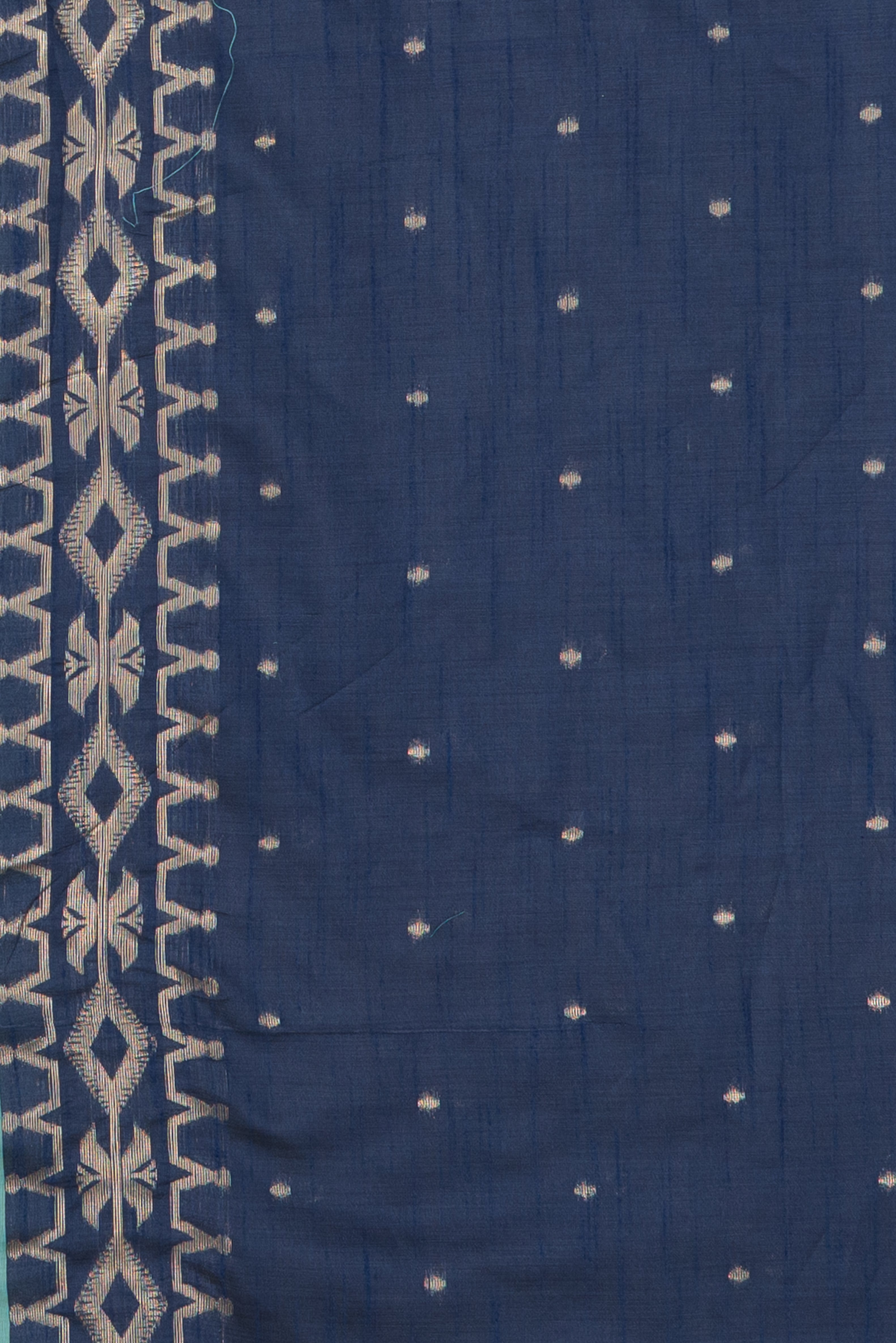 Sea Blue Pure Cotton Saree with Dark Blue Resham threadwork and contrast blouse