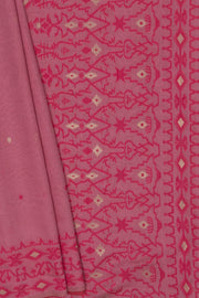 Peach Pink Pure Cotton Saree with Rani Pink Resham threadwork and contrast blouse