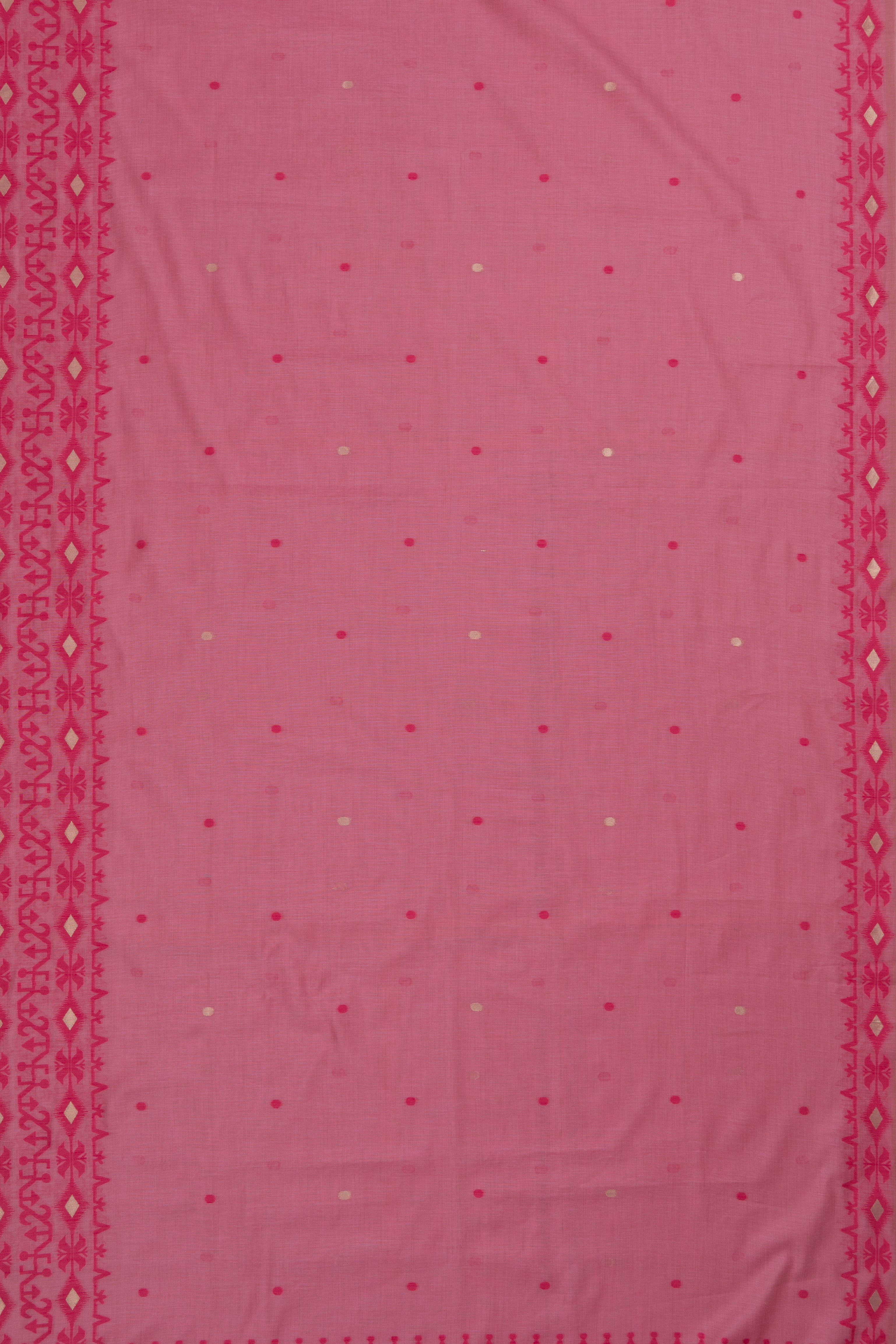Peach Pink Pure Cotton Saree with Rani Pink Resham threadwork and contrast blouse