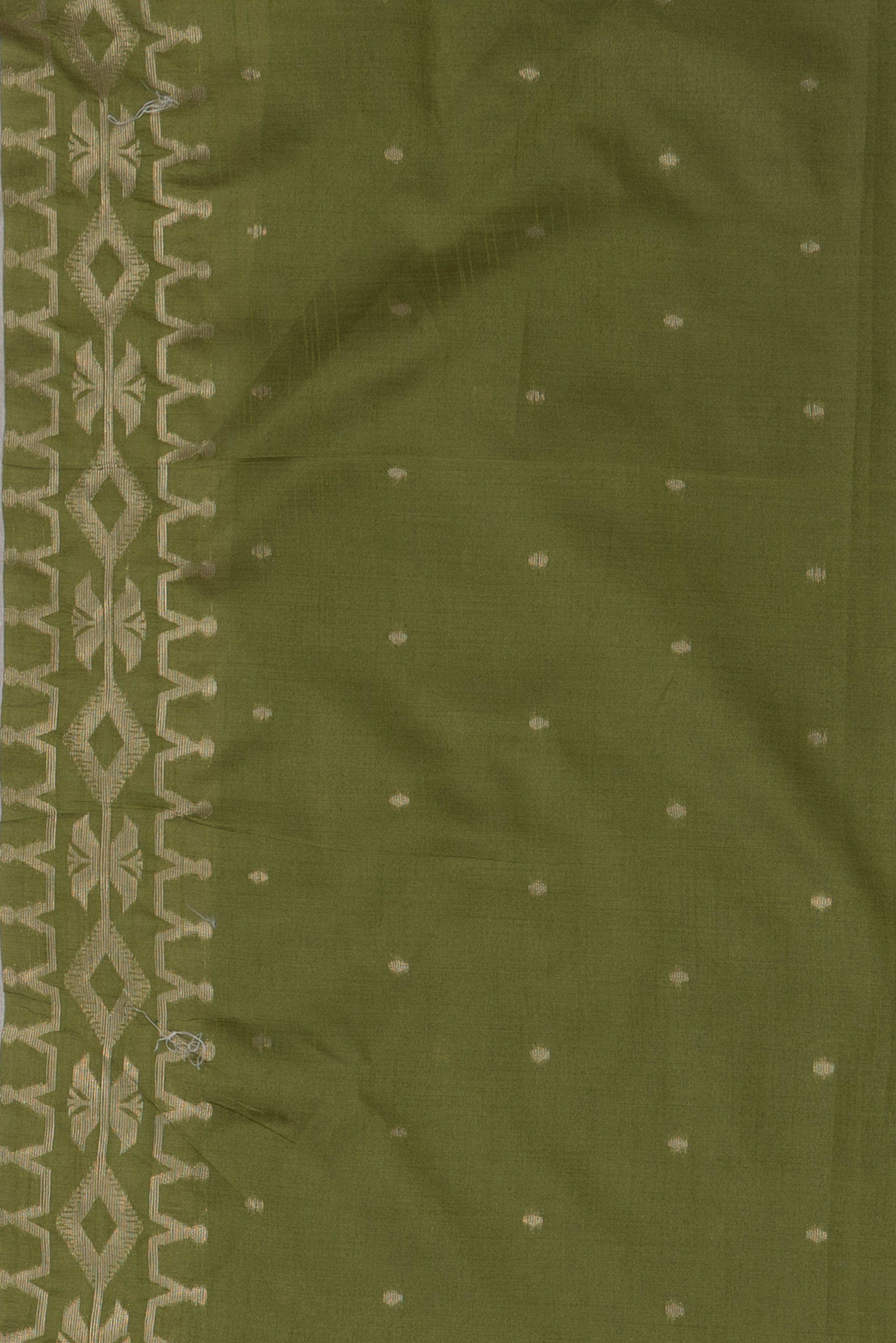 Cream Bengali Cotton Saree with Green Resham threadwork