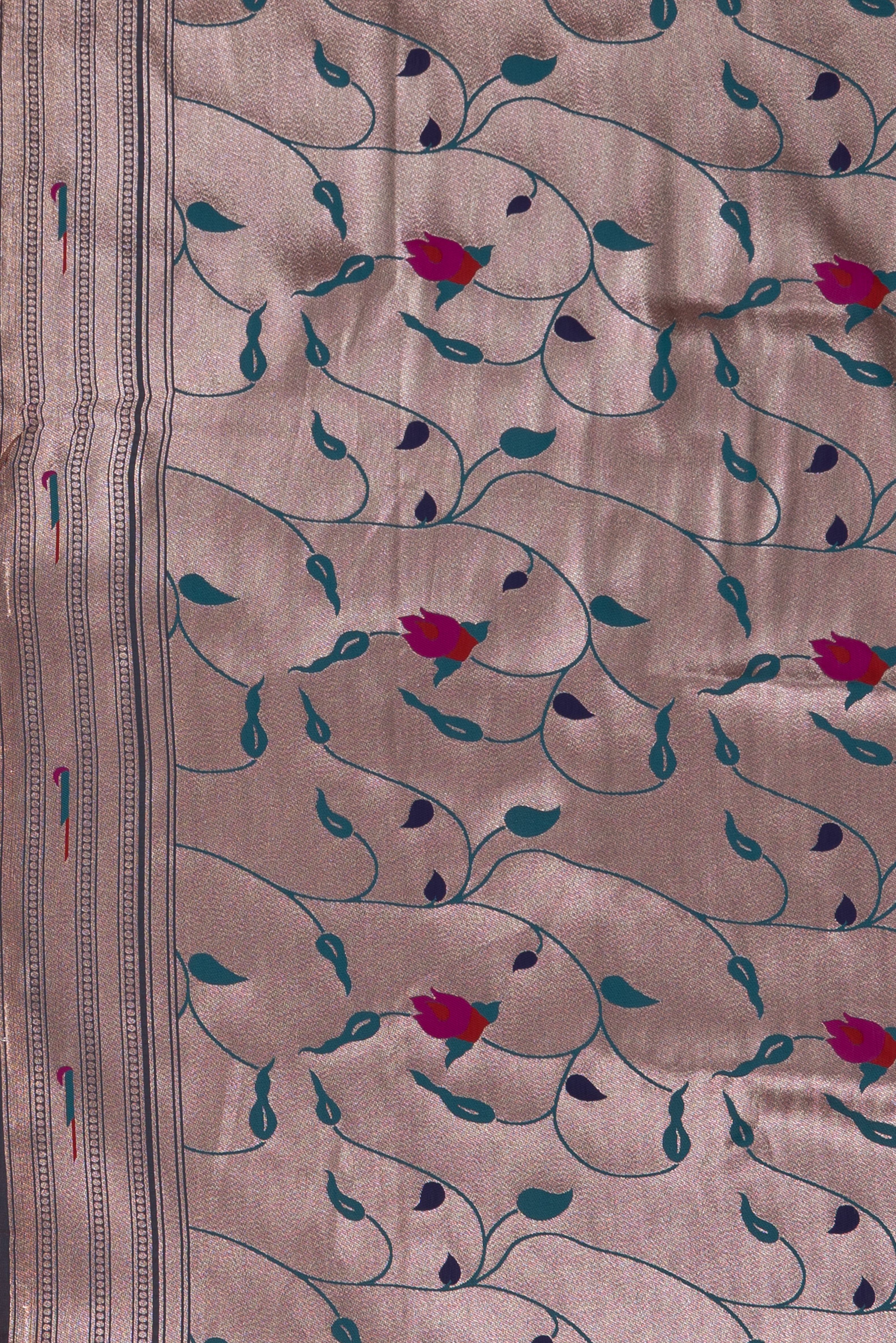 Dhoop Chaon Dusk Katan Silk Paithani Saree with Munya border, Copper Zari and Bangdi Mor Pallu