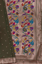 Dhoop Chaon Anjeer Green Katan Silk Paithani Saree with Munya border, Copper Zari and Bangdi Mor Pallu