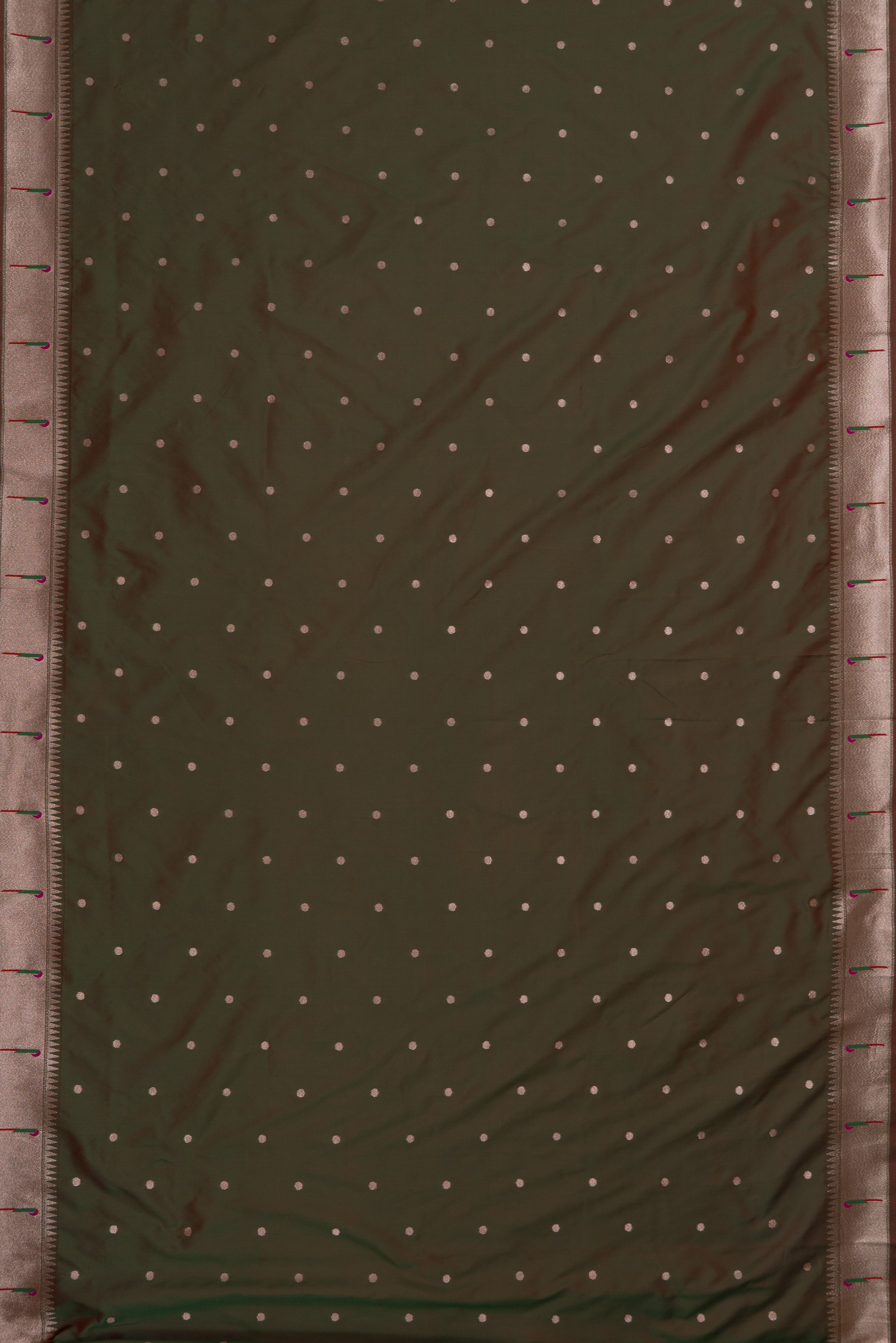 Dhoop Chaon Anjeer Green Katan Silk Paithani Saree with Munya border, Copper Zari and Bangdi Mor Pallu