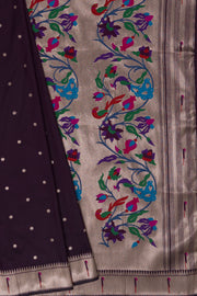 Plum Purple Katan Silk Paithani Saree with Munya border, Copper Zari and Bangdi Mor Pallu