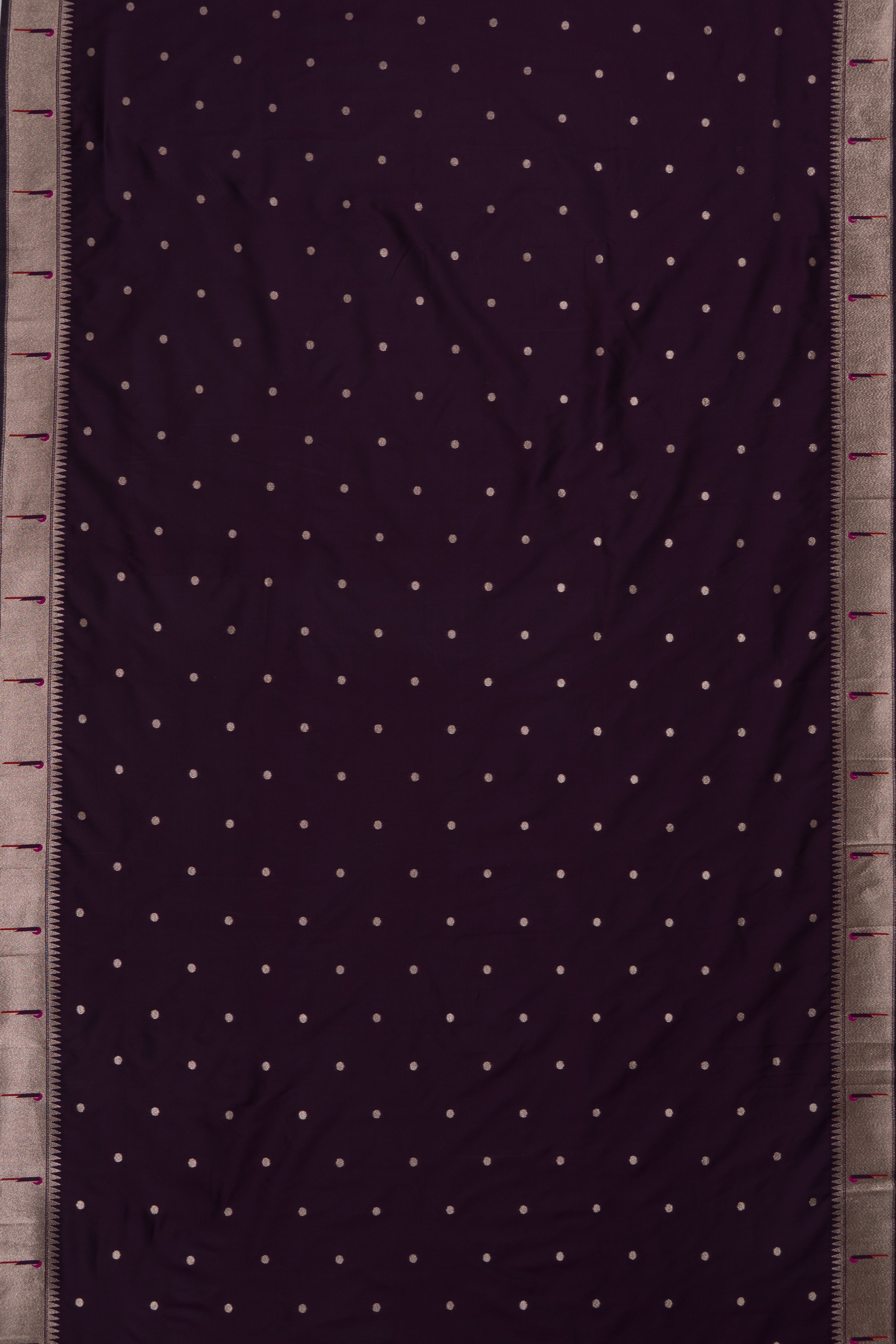 Plum Purple Katan Silk Paithani Saree with Munya border, Copper Zari and Bangdi Mor Pallu