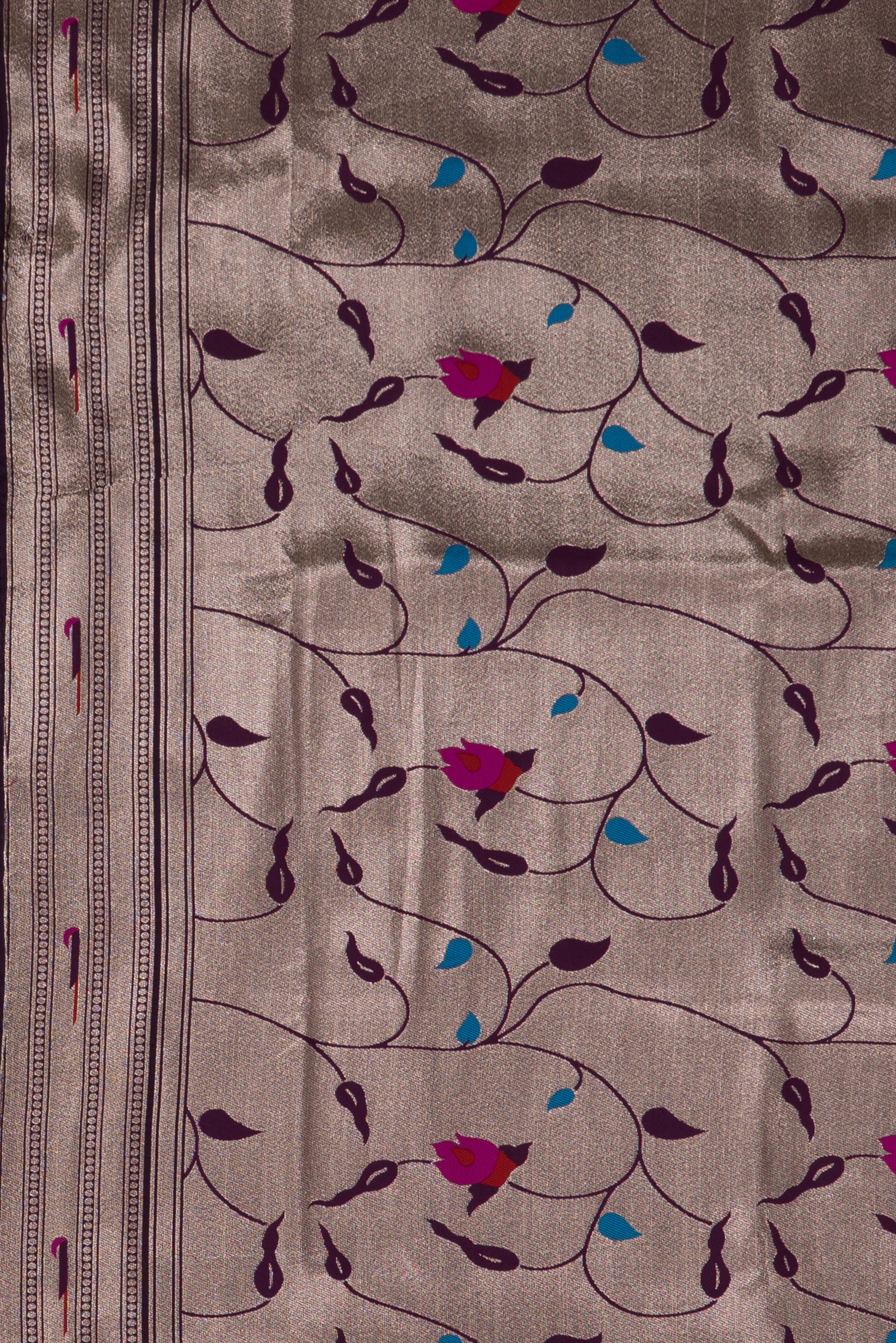 Plum Purple Katan Silk Paithani Saree with Munya border, Copper Zari and Bangdi Mor Pallu