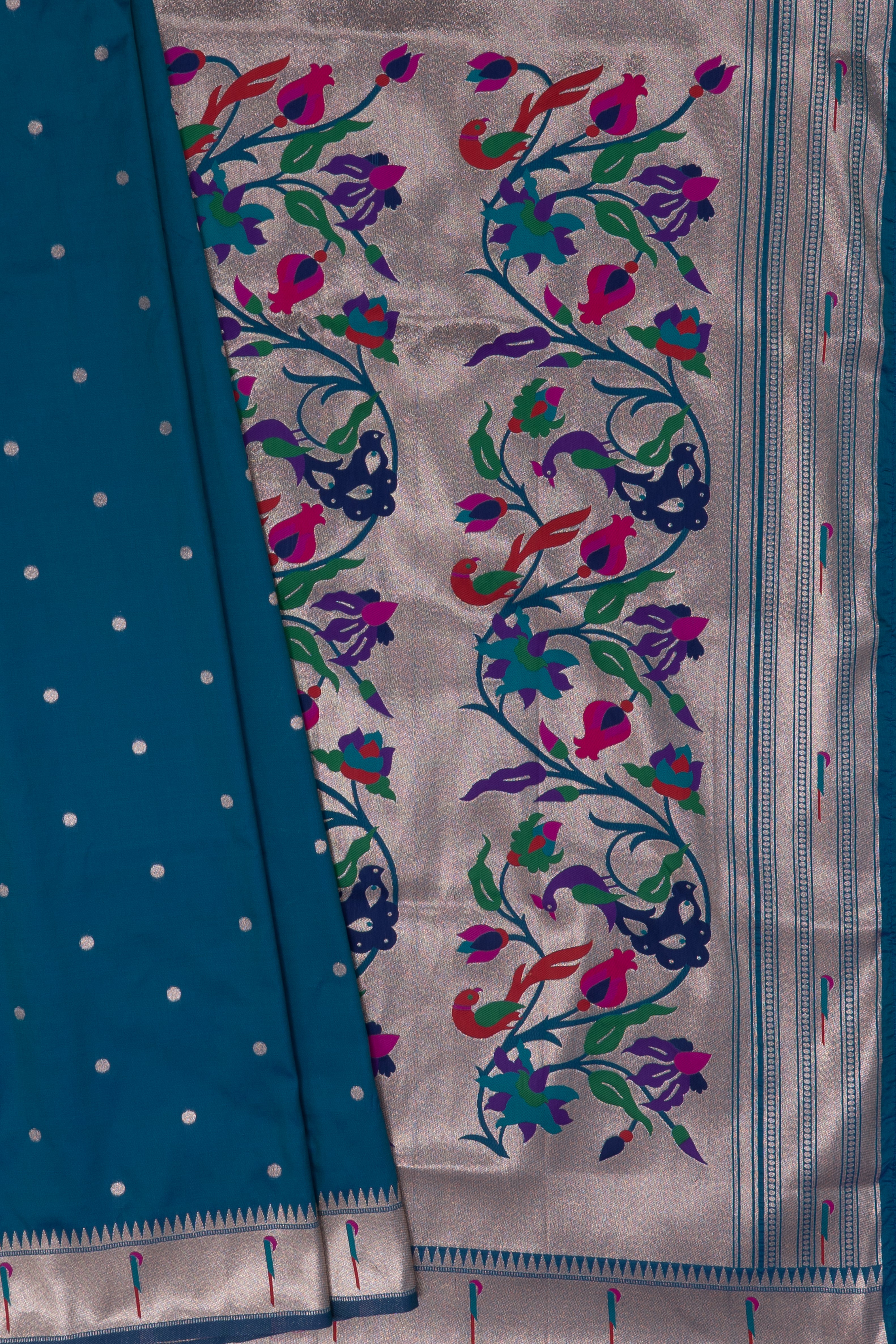 Peacock Blue Katan Silk Paithani Saree with Munya border, Copper Zari and Bangdi Mor Pallu