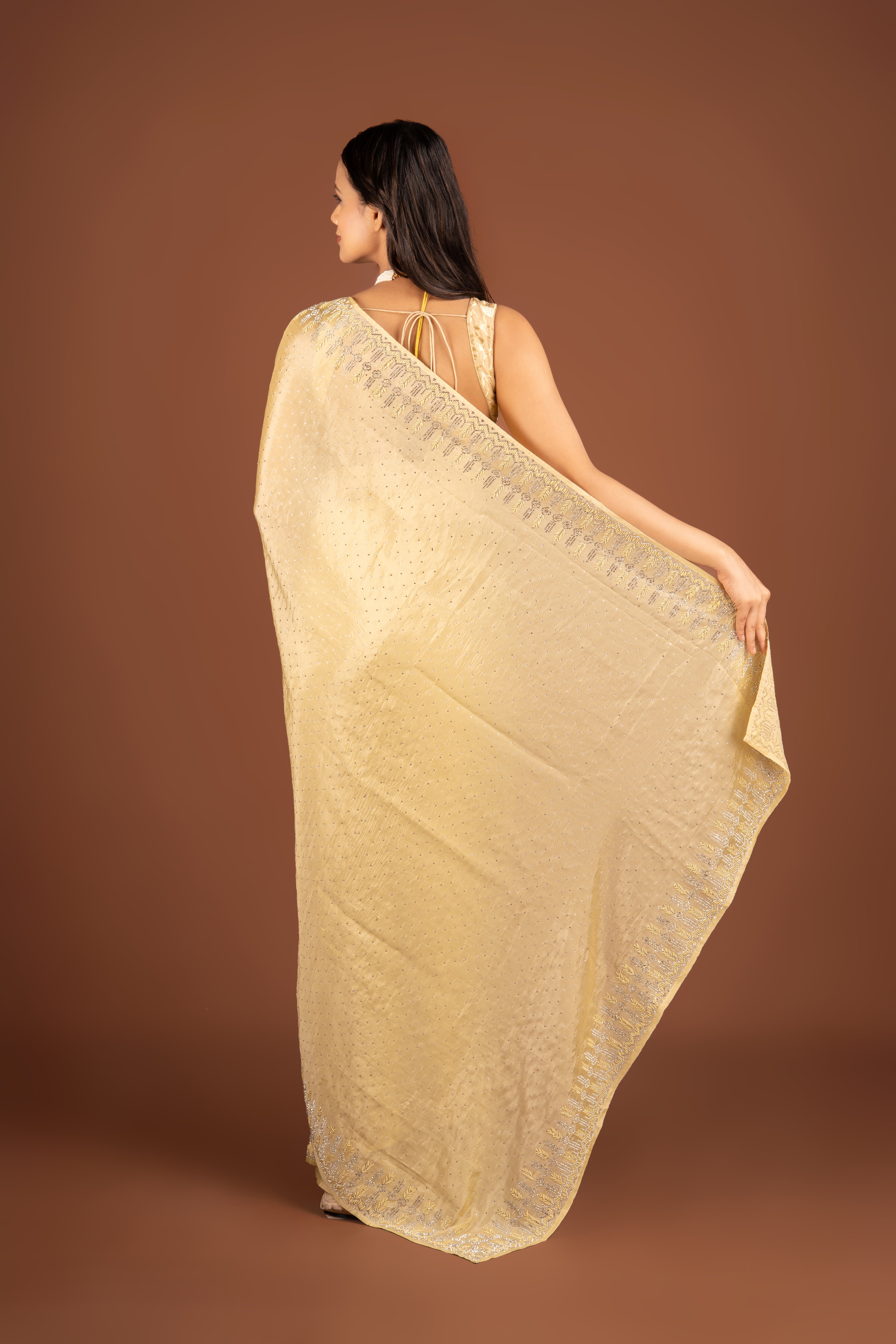 Yellow Georgette Saree With Stone Work