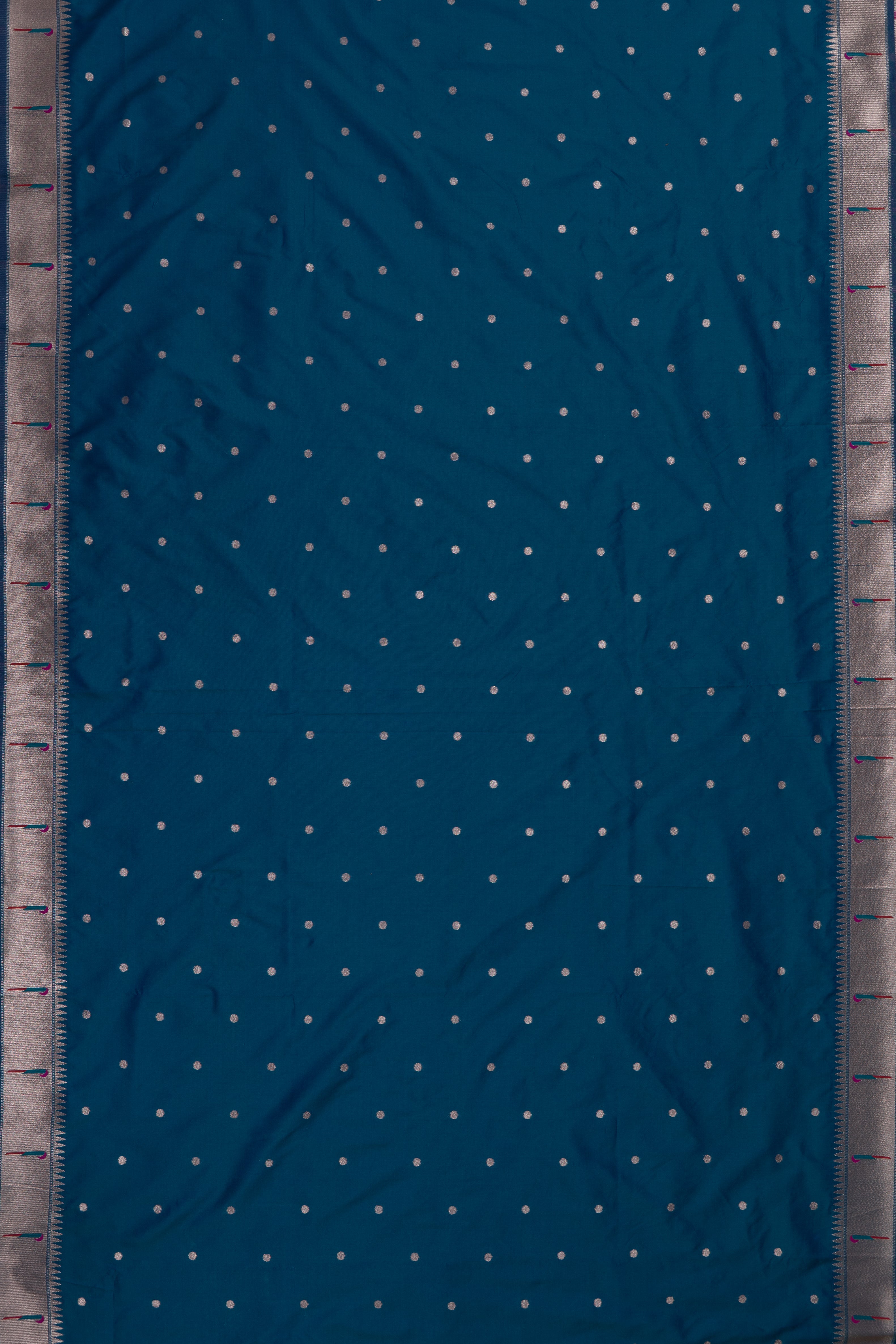 Peacock Blue Katan Silk Paithani Saree with Munya border, Copper Zari and Bangdi Mor Pallu