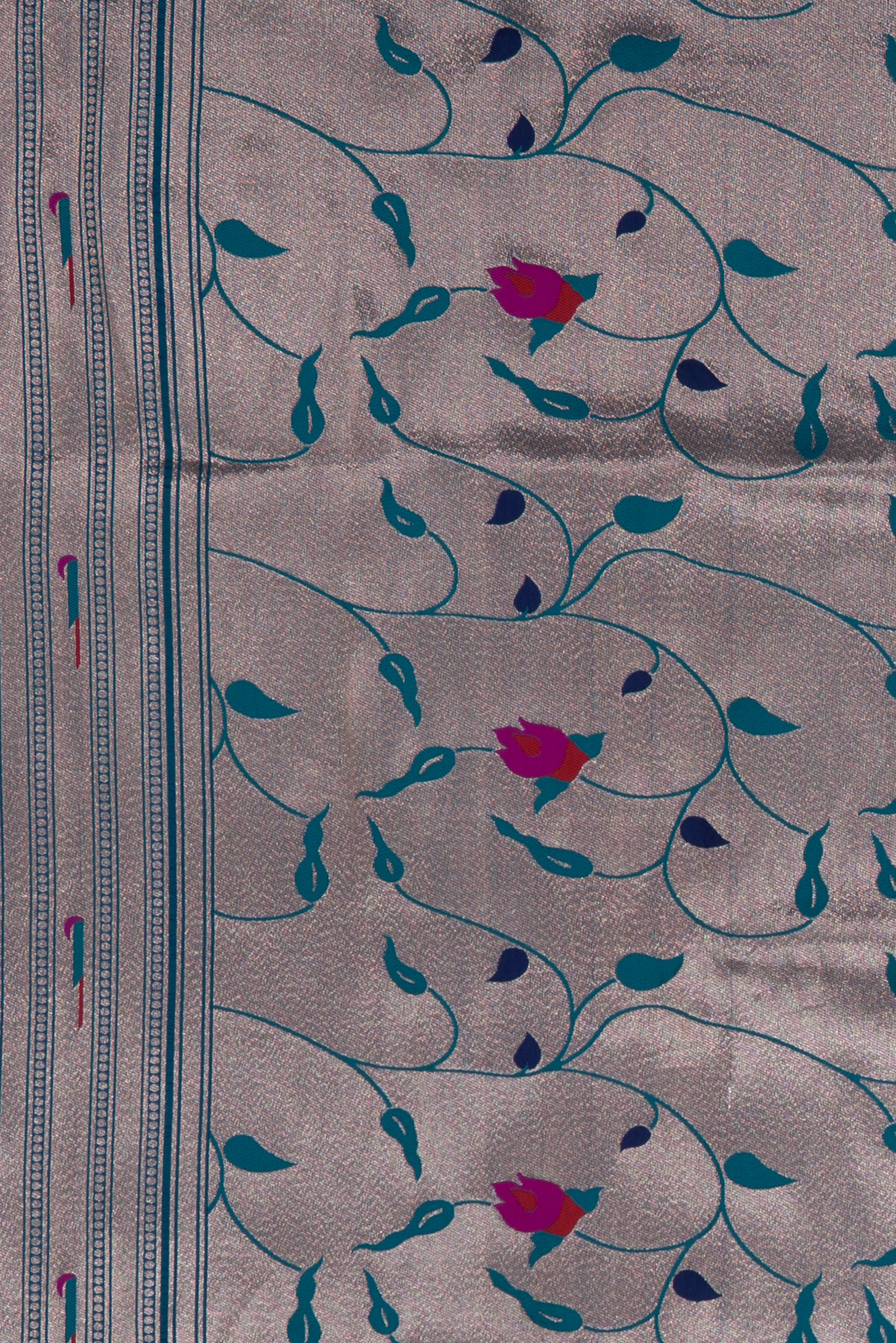 Peacock Blue Katan Silk Paithani Saree with Munya border, Copper Zari and Bangdi Mor Pallu