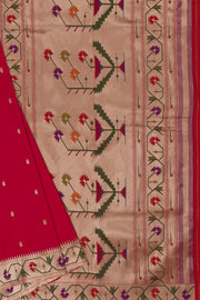 Carrot Pink Katan Silk Paithani Saree with Asawali border, Keri butti and contrast Red blouse