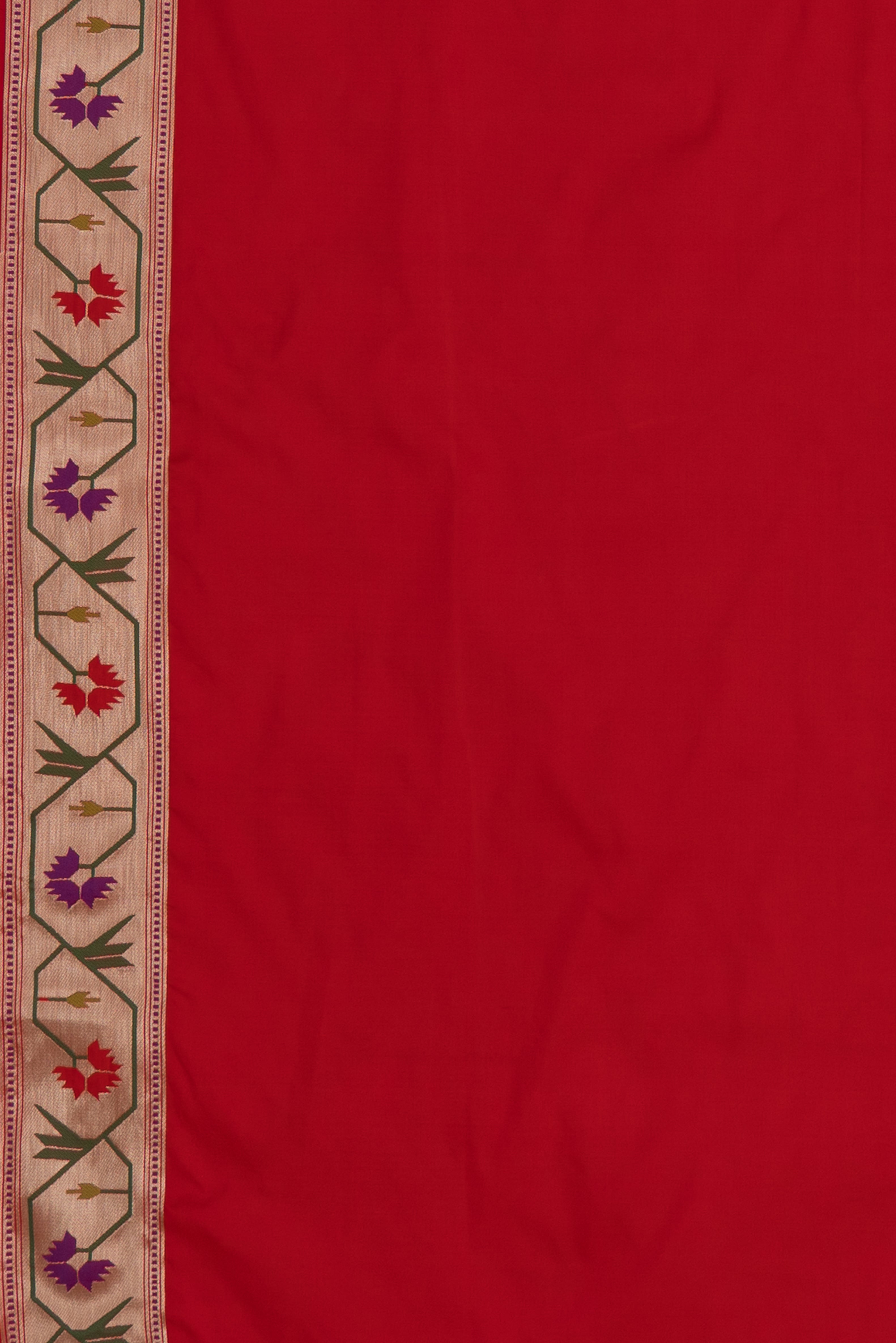 Carrot Pink Katan Silk Paithani Saree with Asawali border, Keri butti and contrast Red blouse