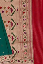 Rama Green Katan Silk Paithani Saree with Asawali border, Keri butti and contrast Red blouse