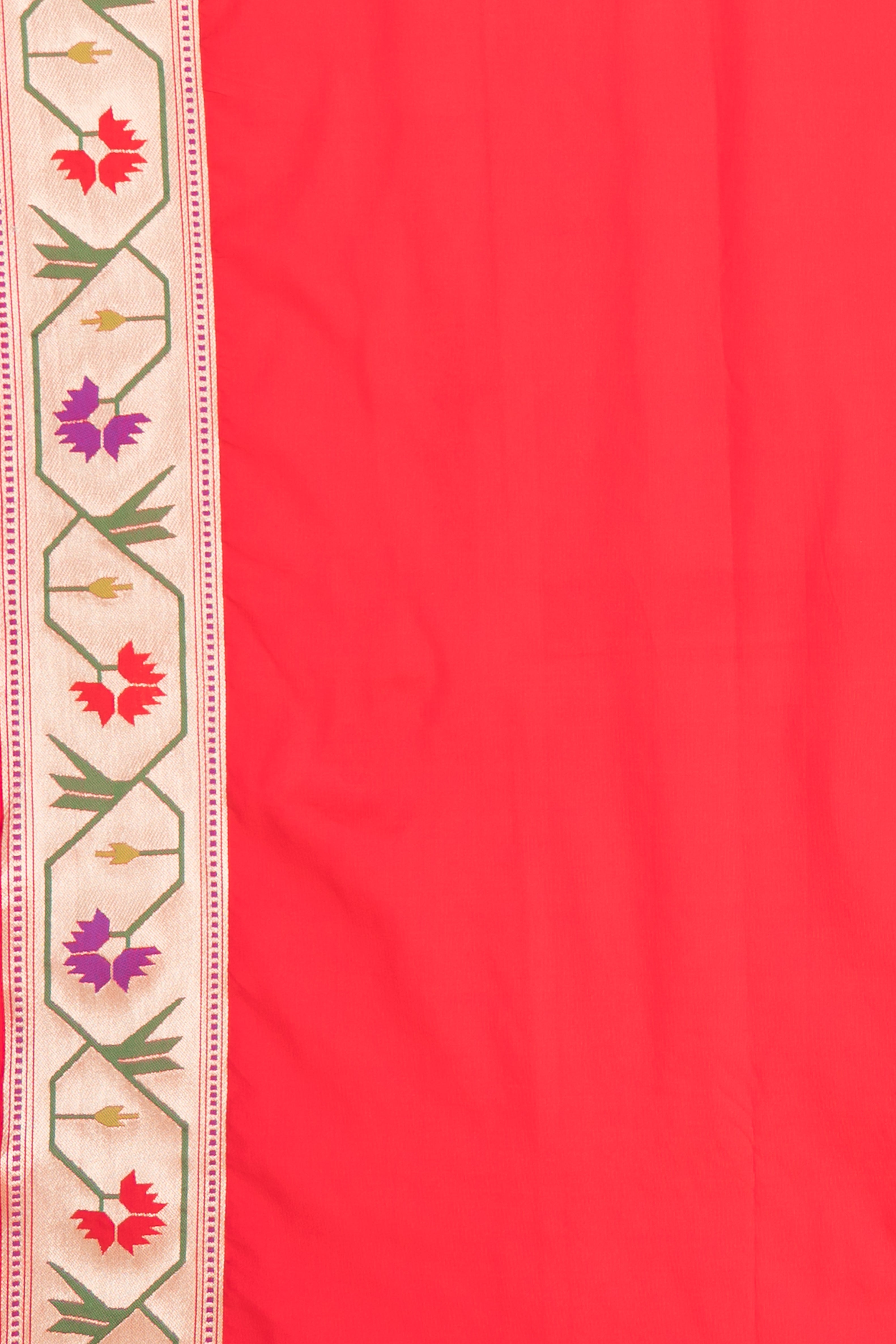 Rama Green Katan Silk Paithani Saree with Asawali border, Keri butti and contrast Red blouse