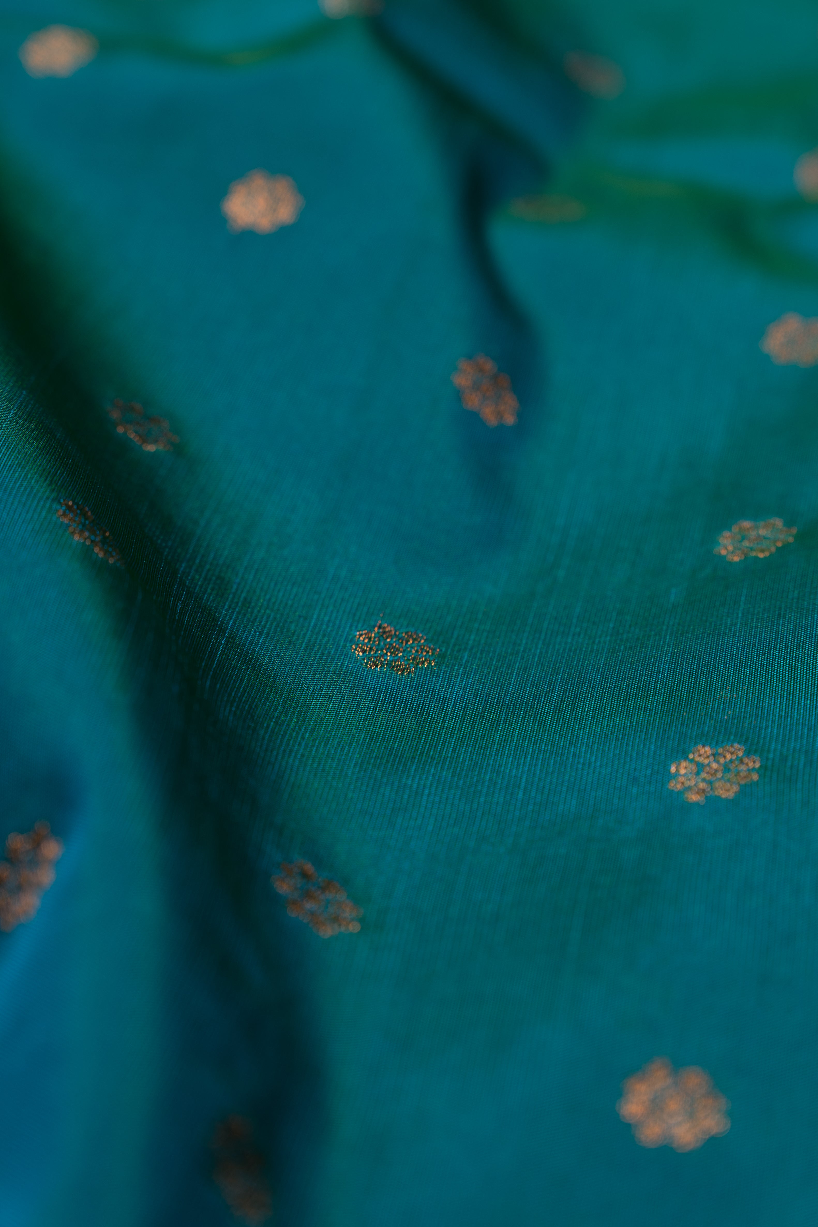 Peacock Green Dharmavaram Silk Paithani Saree with Copper Karnaphulli butti and double border