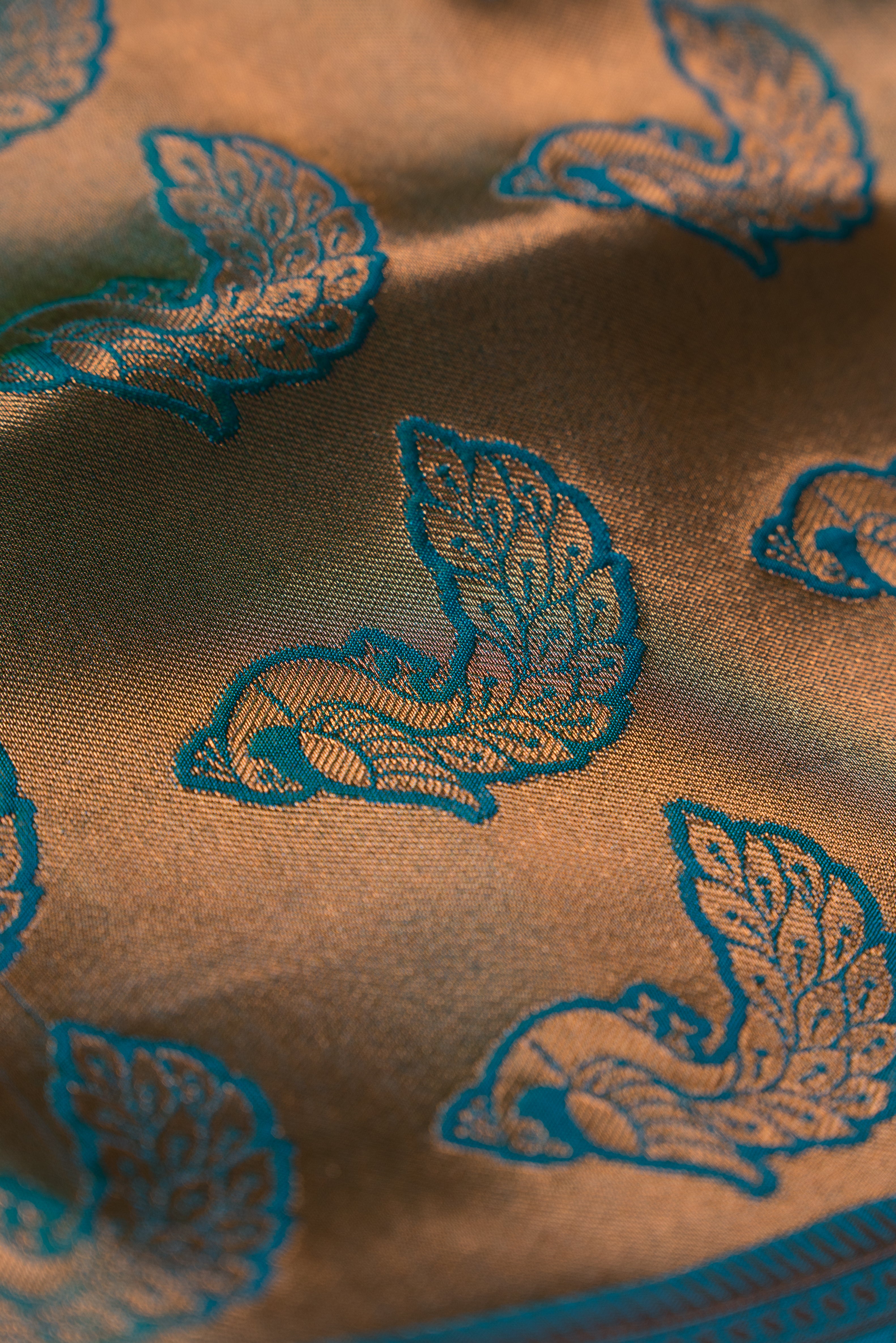 Peacock Green Dharmavaram Silk Paithani Saree with Copper Karnaphulli butti and double border