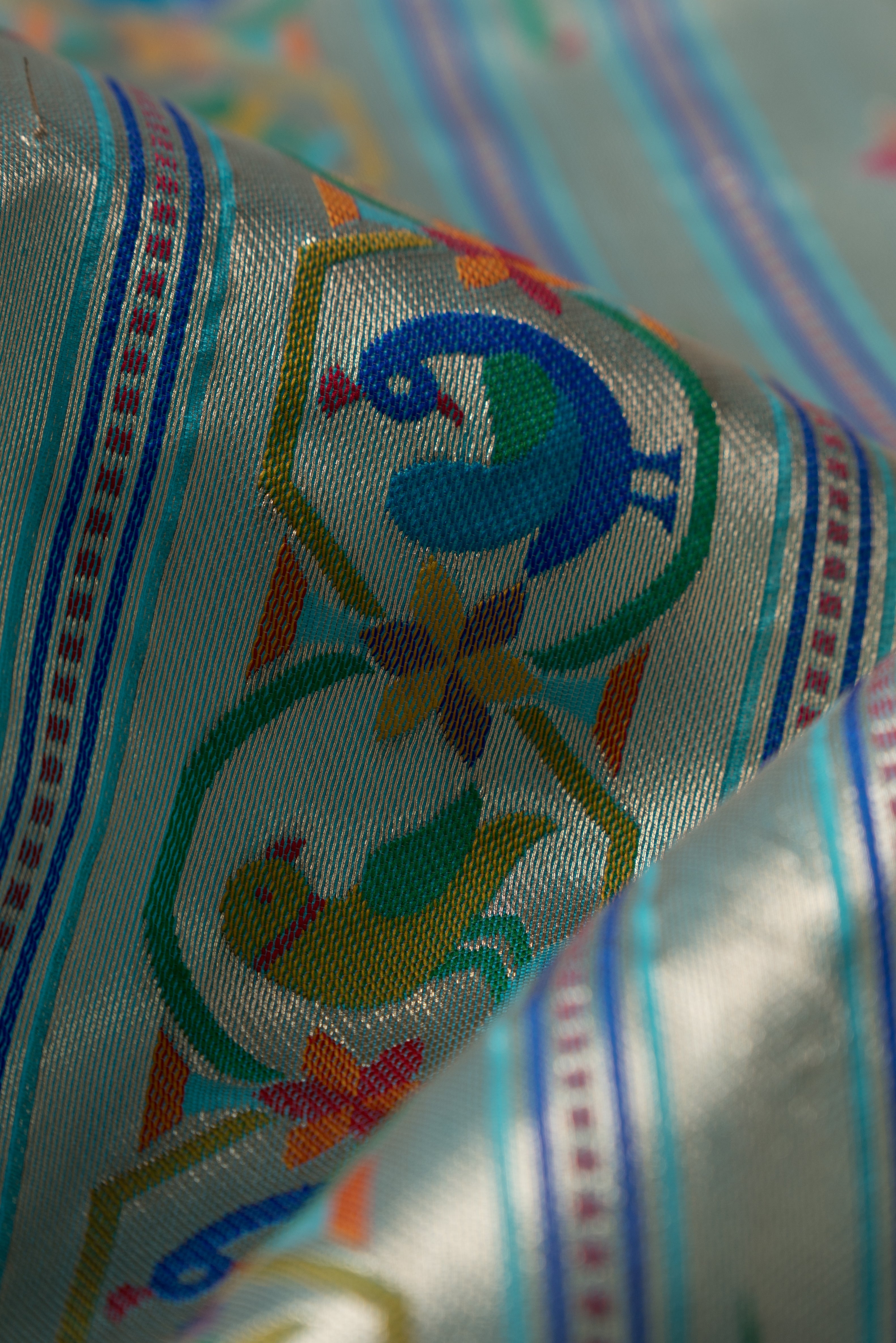 Sky Blue Raw Silk Paithani Saree with Munya border and Peacock Samay pallu