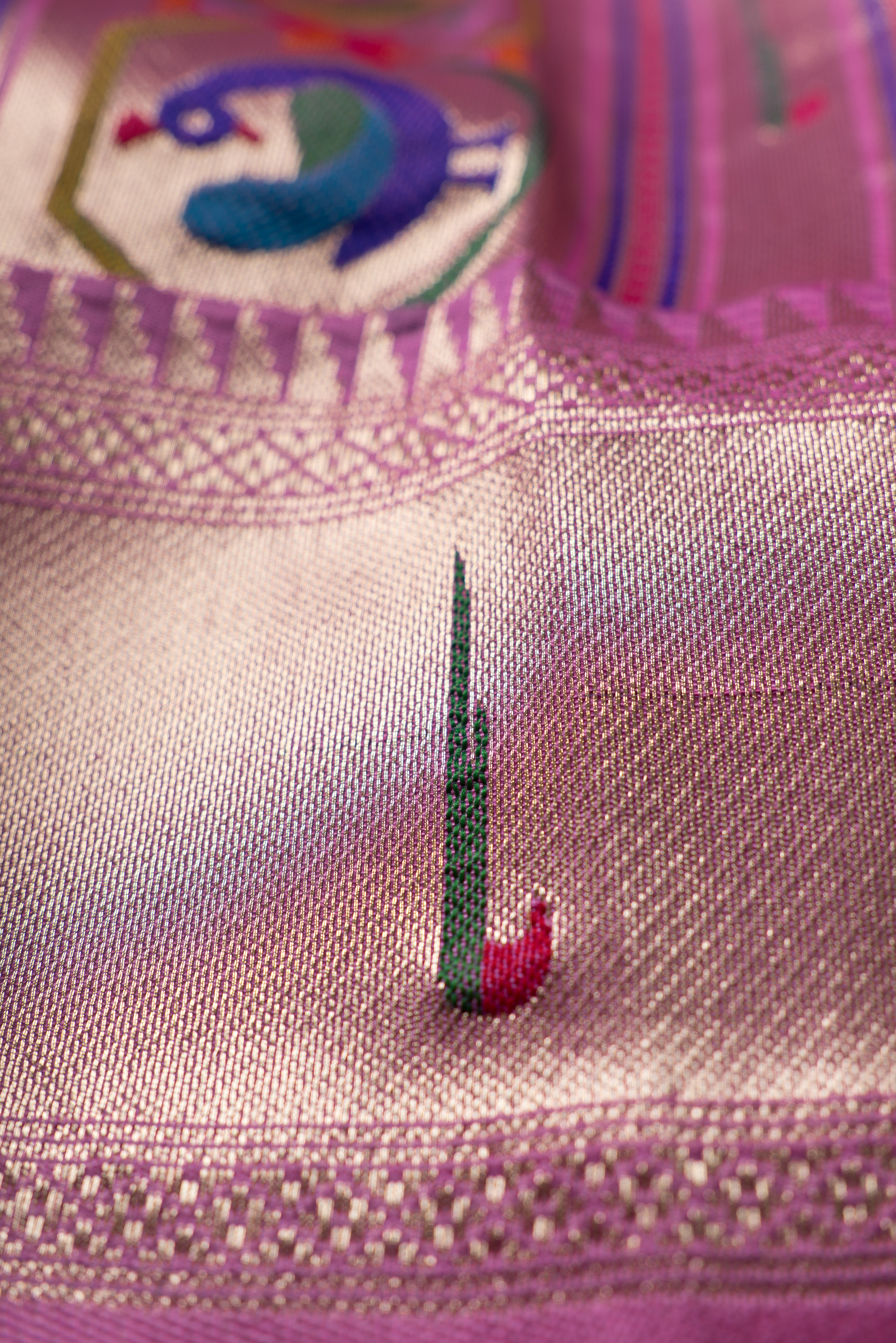 Rose Pink Raw Silk Paithani Saree with Munya border and Peacock Samay pallu