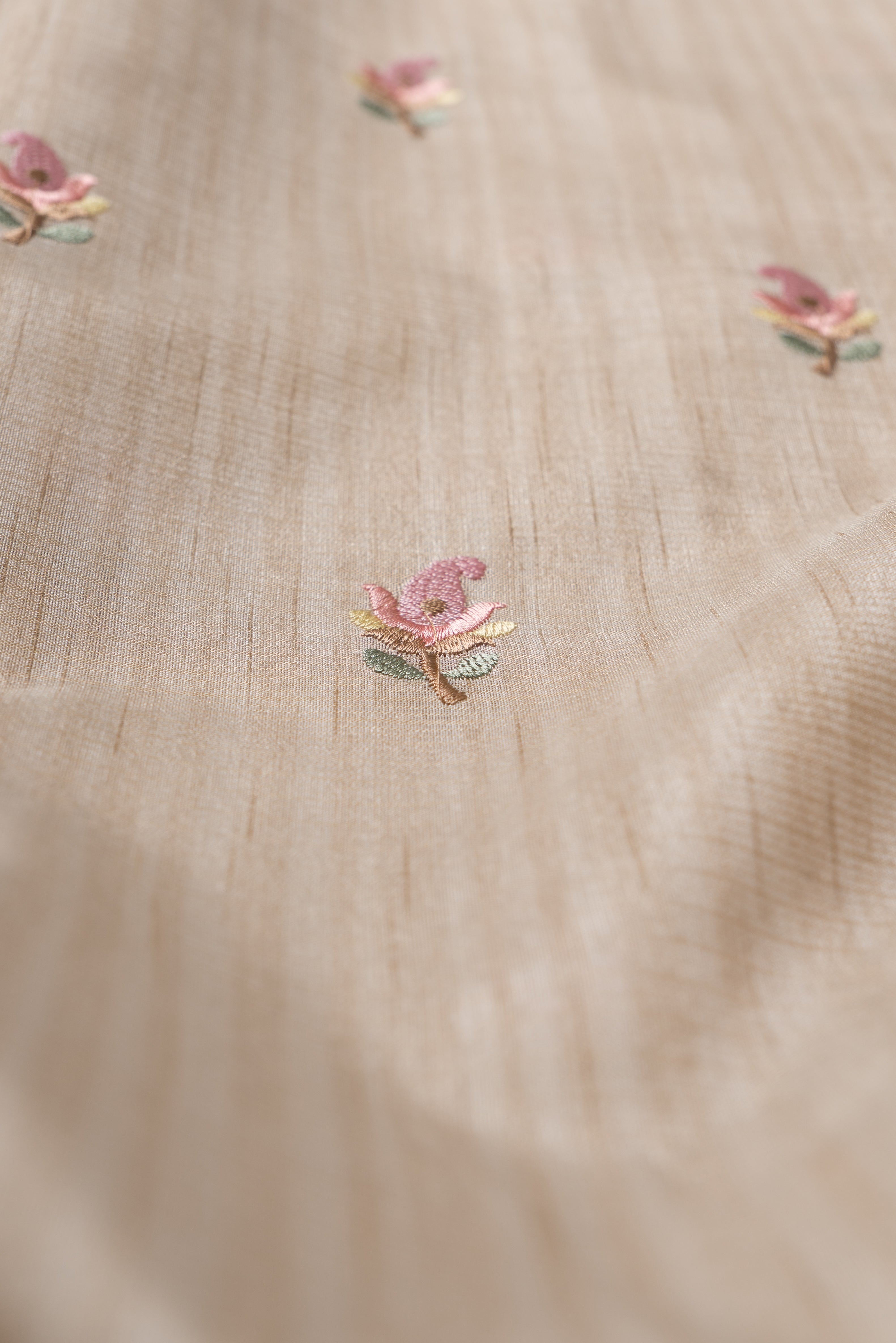 Cream Khadi Silk Saree with Pink Resham threadwork butti and border