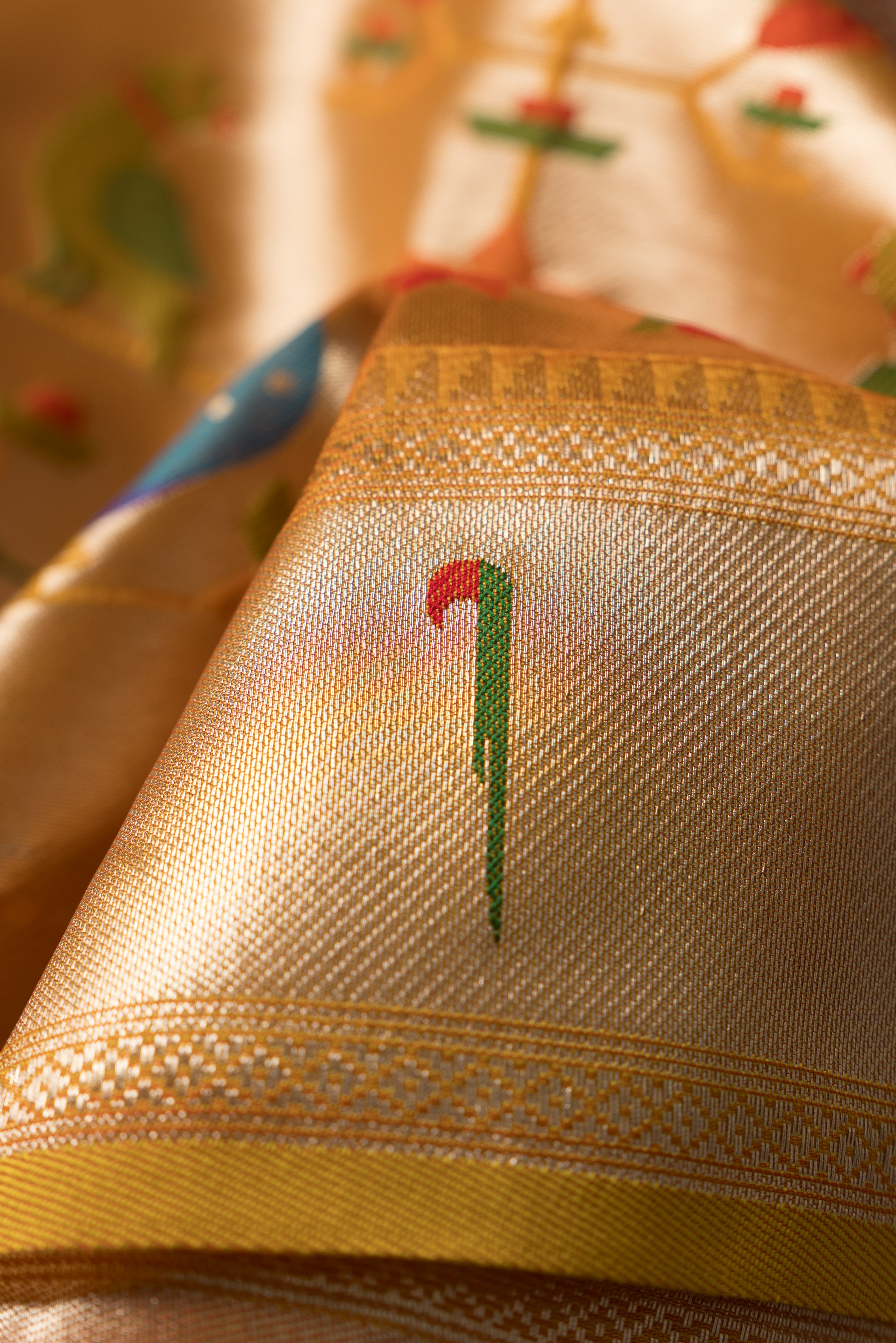 Mango Yellow Raw Silk Paithani Saree with Munya border and Peacock Samay pallu