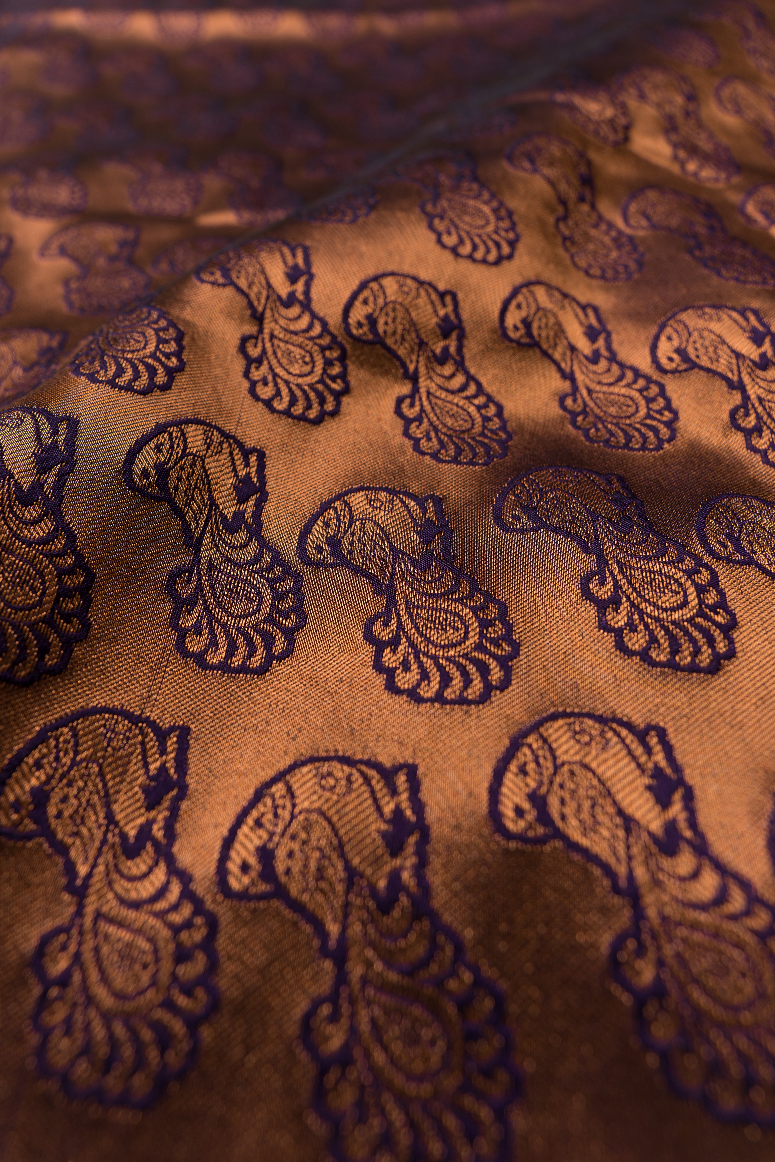 Jamun Purple Dharmavaram Silk Paithani Saree with Copper Karnaphulli butti and double border