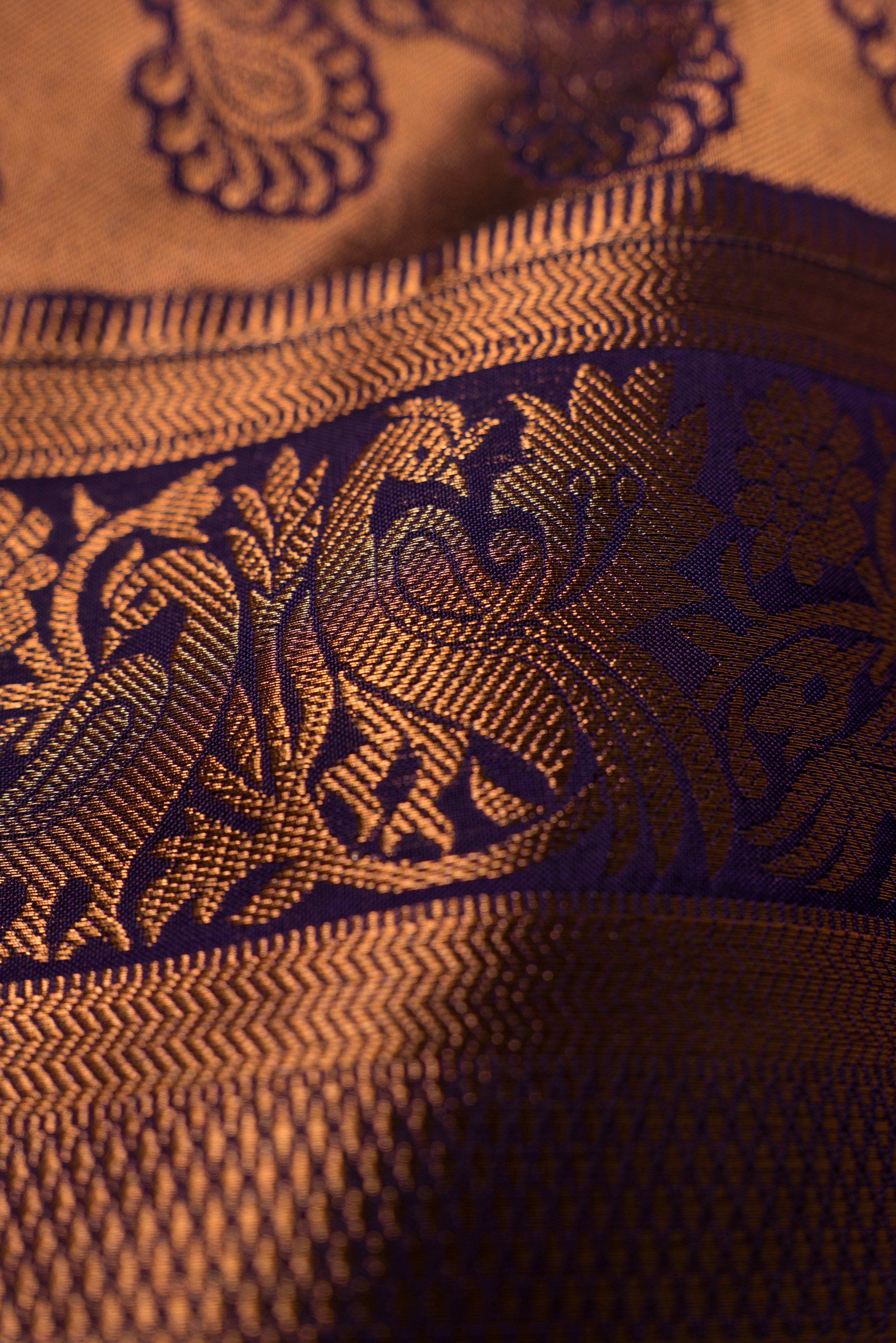 Jamun Purple Dharmavaram Silk Paithani Saree with Copper Karnaphulli butti and double border
