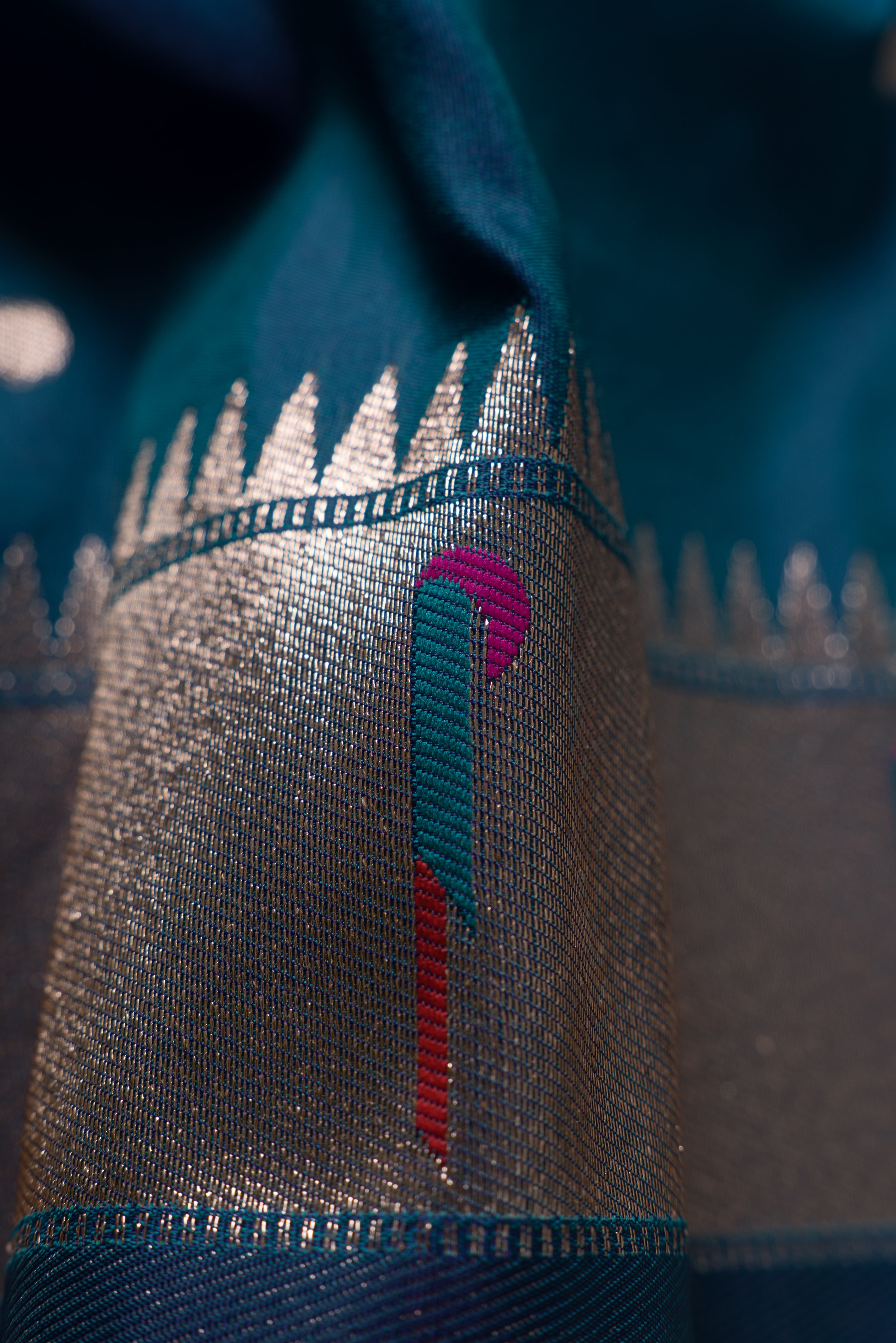 Peacock Blue Katan Silk Paithani Saree with Munya border, Copper Zari and Bangdi Mor Pallu