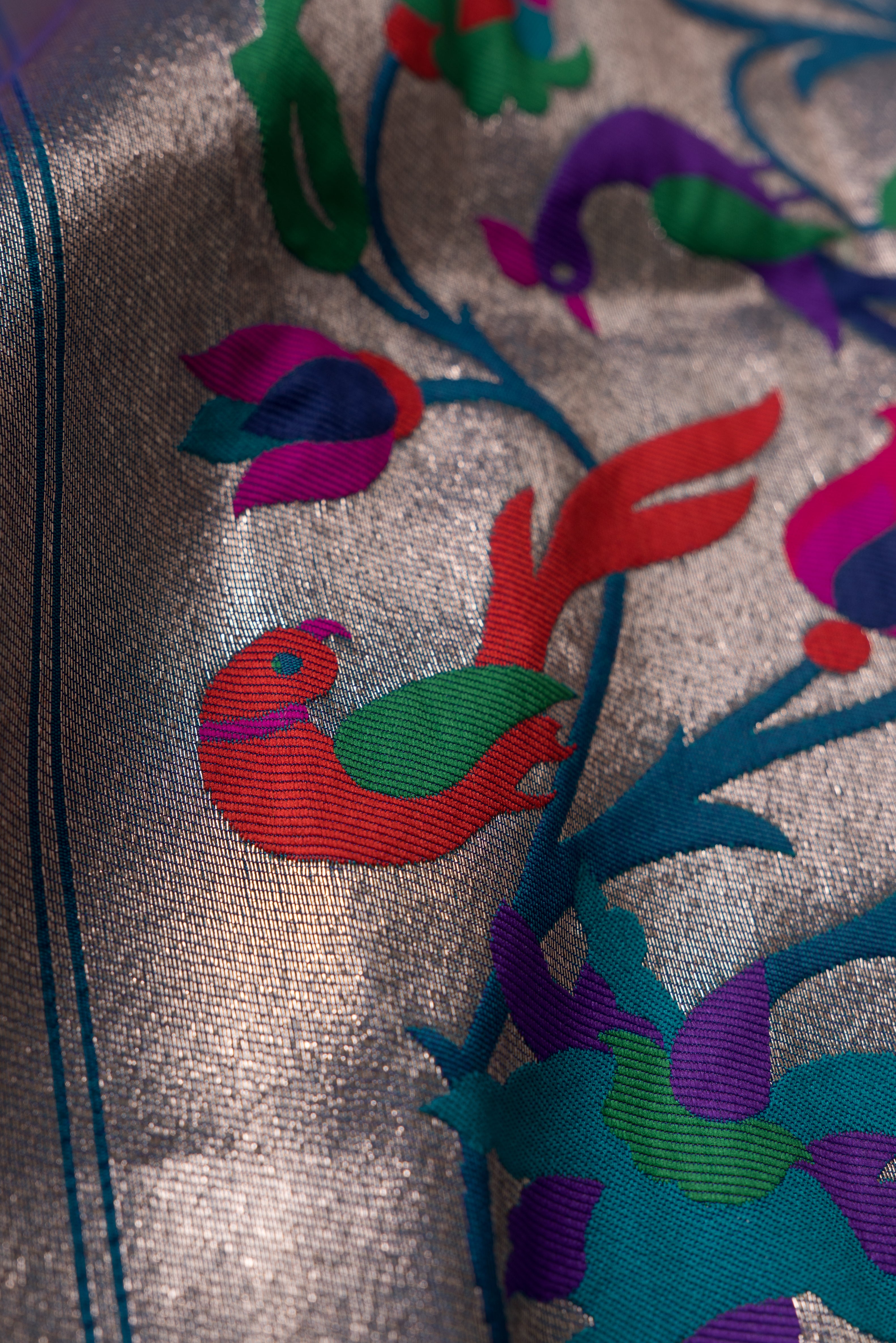 Peacock Blue Katan Silk Paithani Saree with Munya border, Copper Zari and Bangdi Mor Pallu