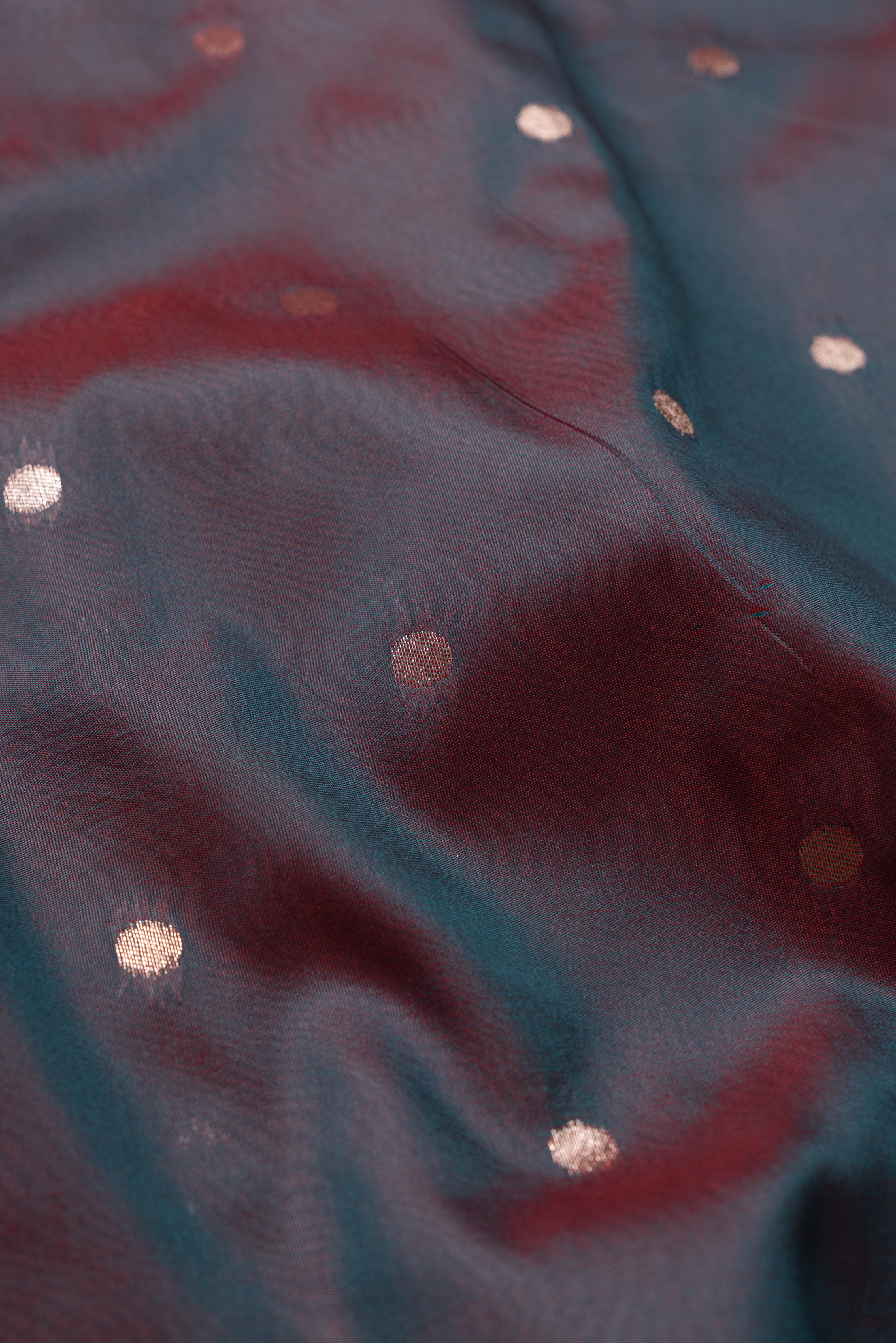 Dhoop Chaon Dusk Katan Silk Paithani Saree with Munya border, Copper Zari and Bangdi Mor Pallu