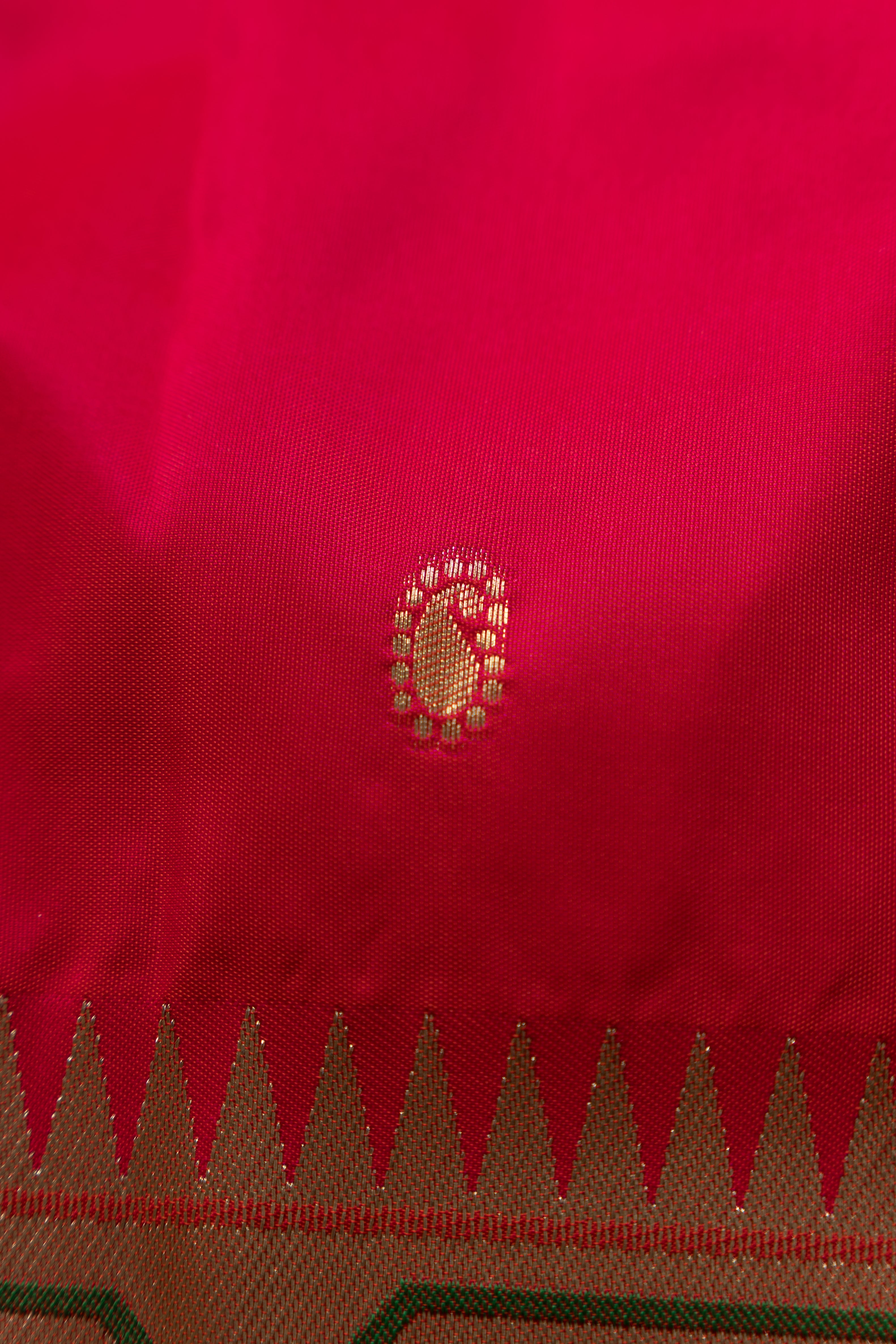 Carrot Pink Katan Silk Paithani Saree with Asawali border, Keri butti and contrast Red blouse