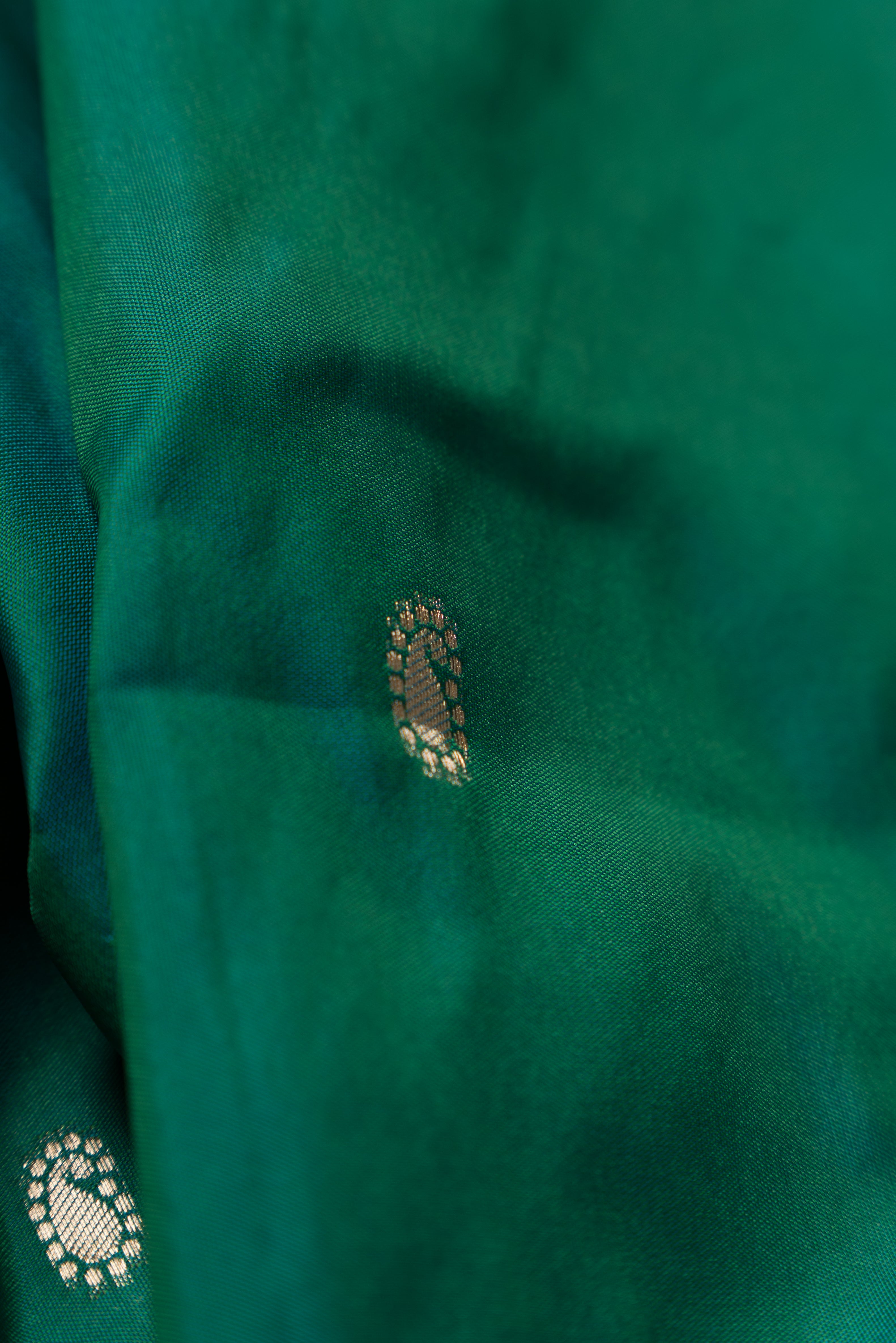 Rama Green Katan Silk Paithani Saree with Asawali border, Keri butti and contrast Red blouse