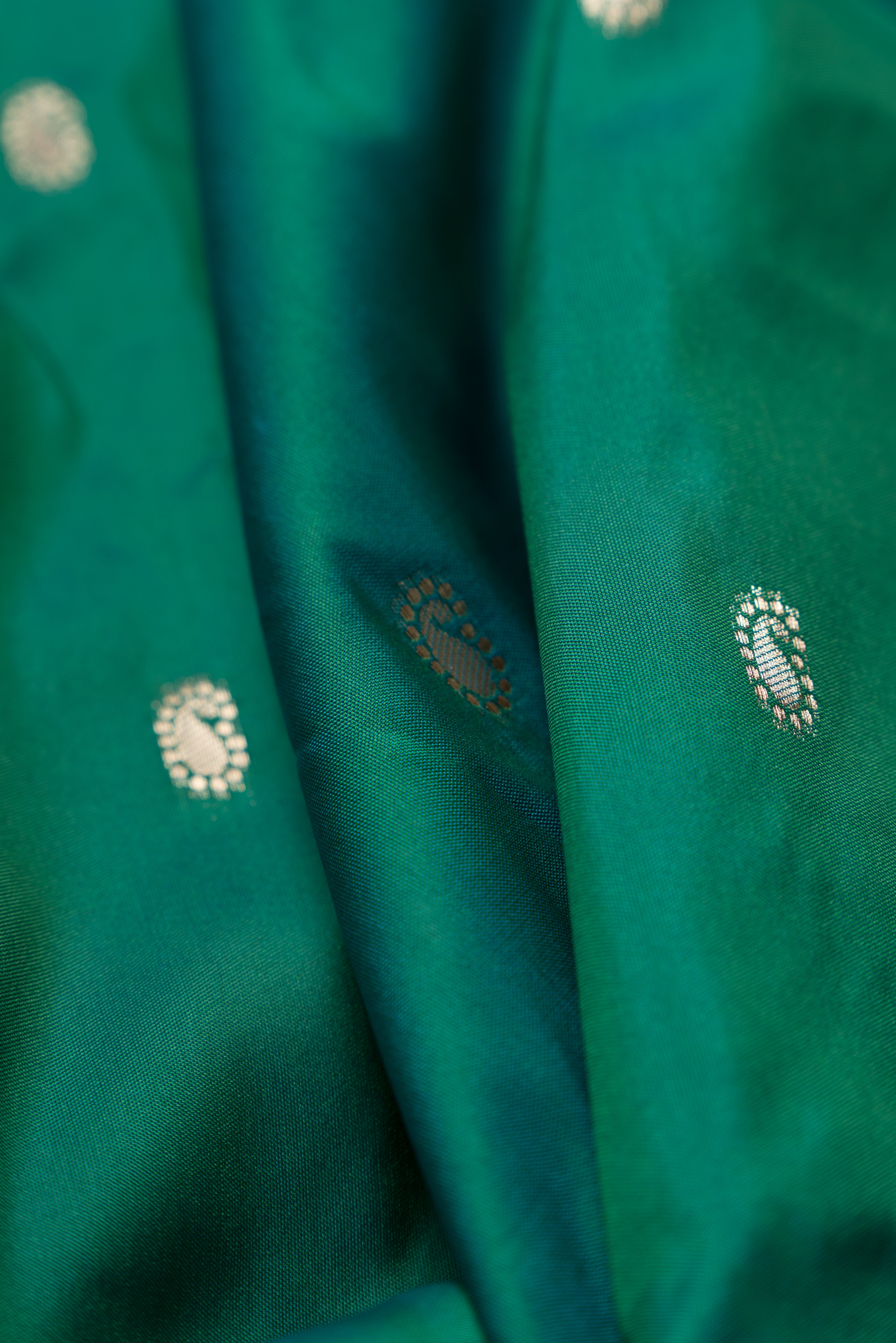 Rama Green Katan Silk Paithani Saree with Asawali border, Keri butti and contrast Red blouse