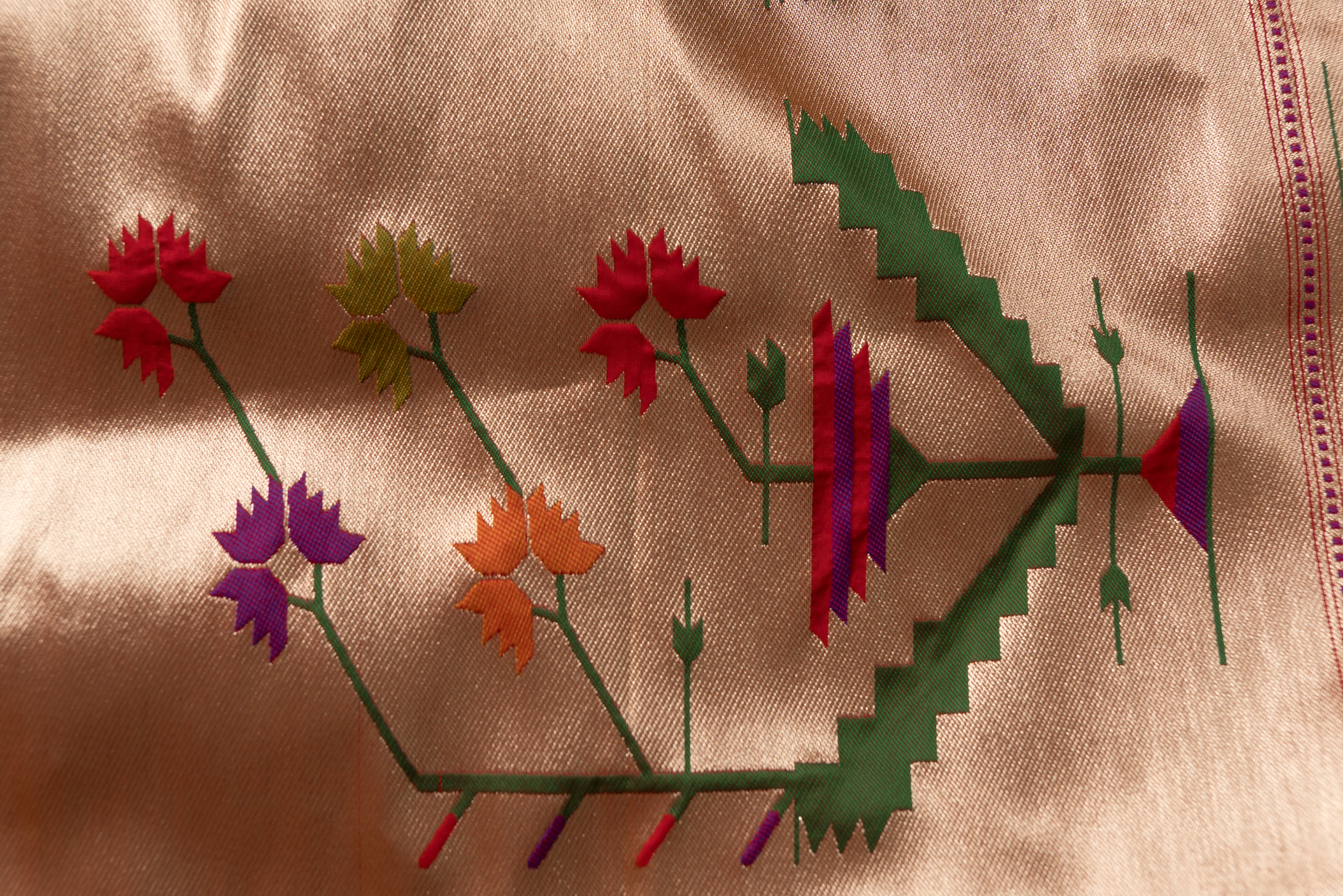 Rama Green Katan Silk Paithani Saree with Asawali border, Keri butti and contrast Red blouse