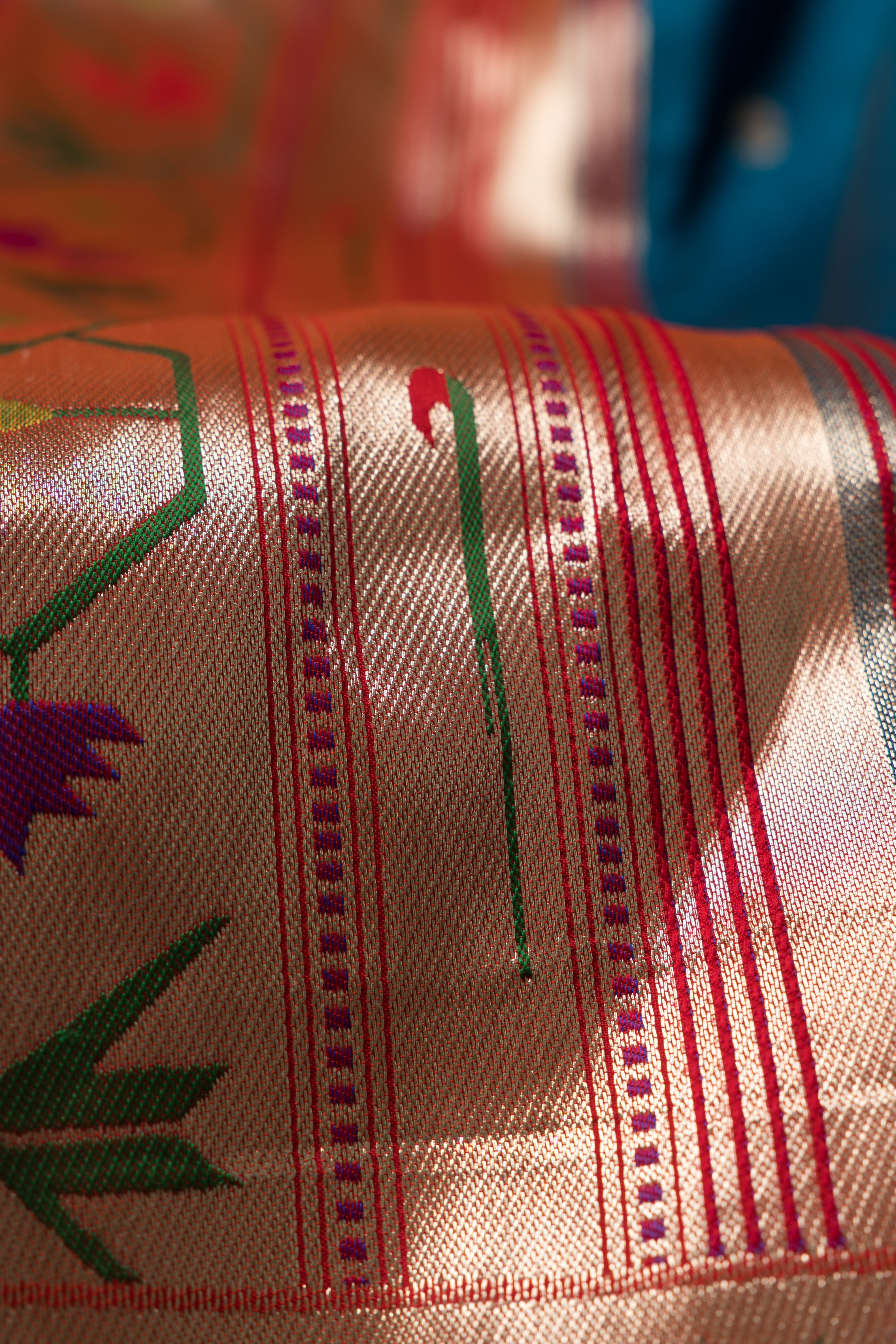 Morpankhi Blue Katan Silk Paithani Saree with Asawali border, Keri butti and contrast Red blouse
