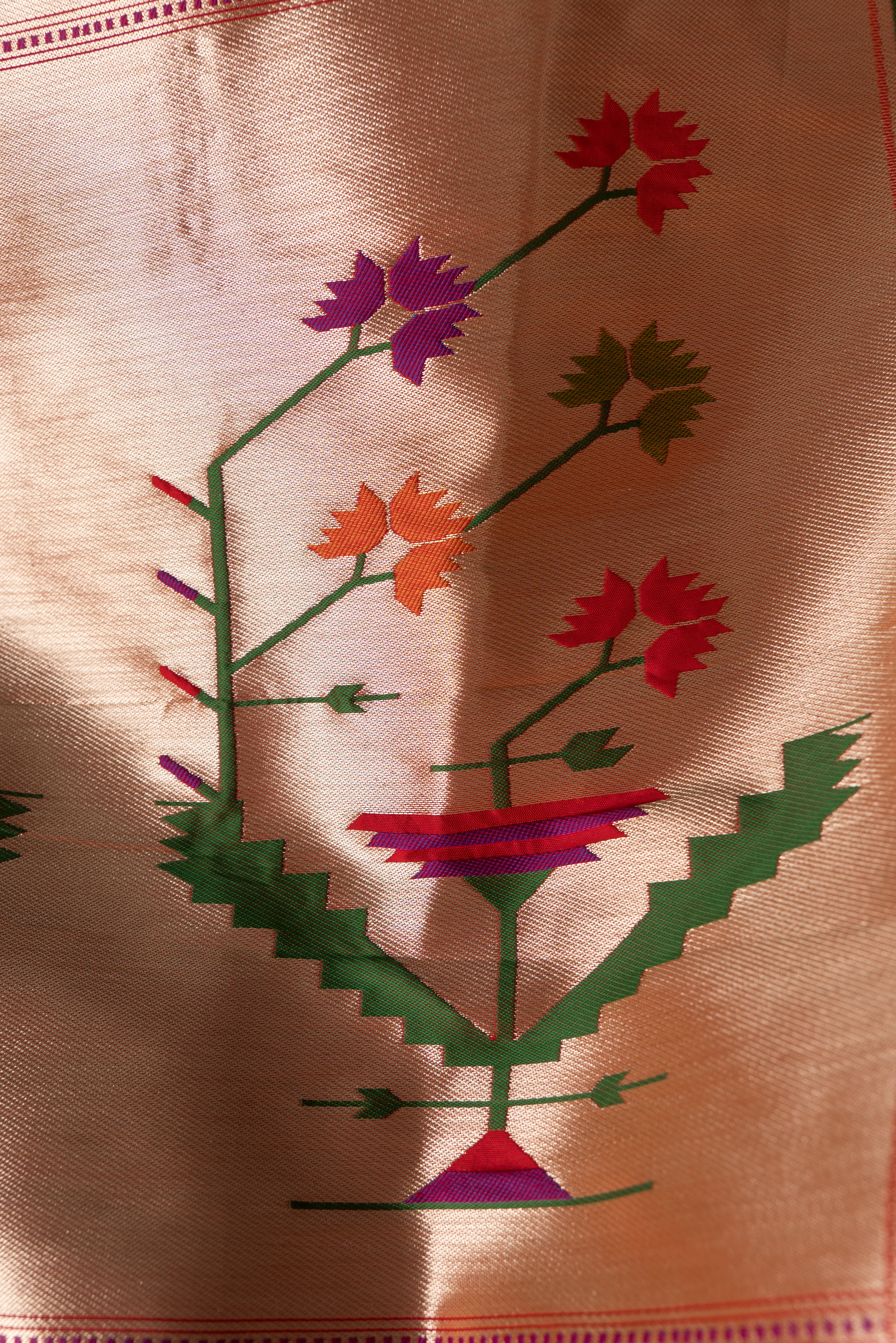 Morpankhi Blue Katan Silk Paithani Saree with Asawali border, Keri butti and contrast Red blouse