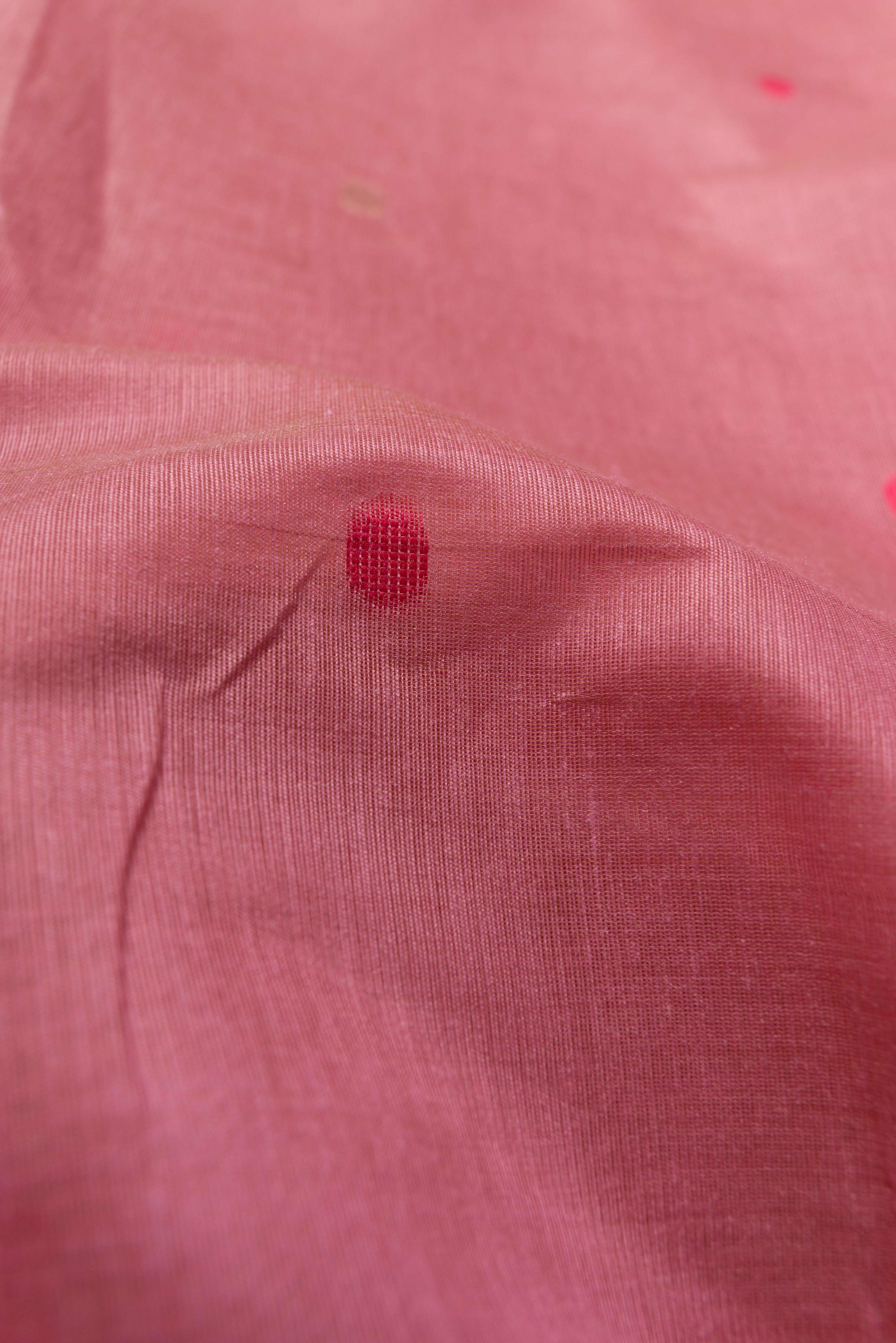 Peach Pink Pure Cotton Saree with Rani Pink Resham threadwork and contrast blouse