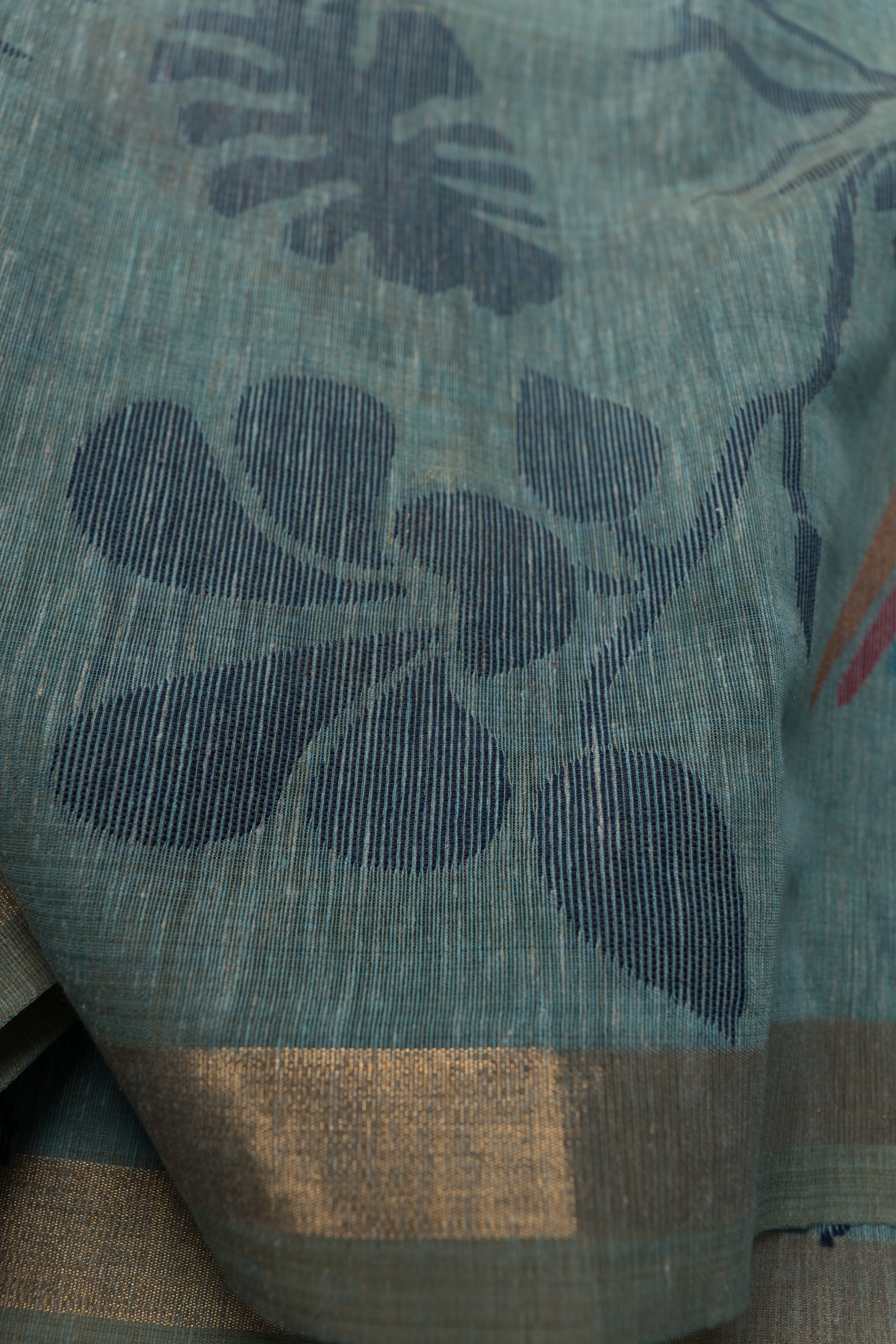 Pastel Blue Linen Paithani with Tissue Chidiya Pallu and contrast Dark Blue blouse