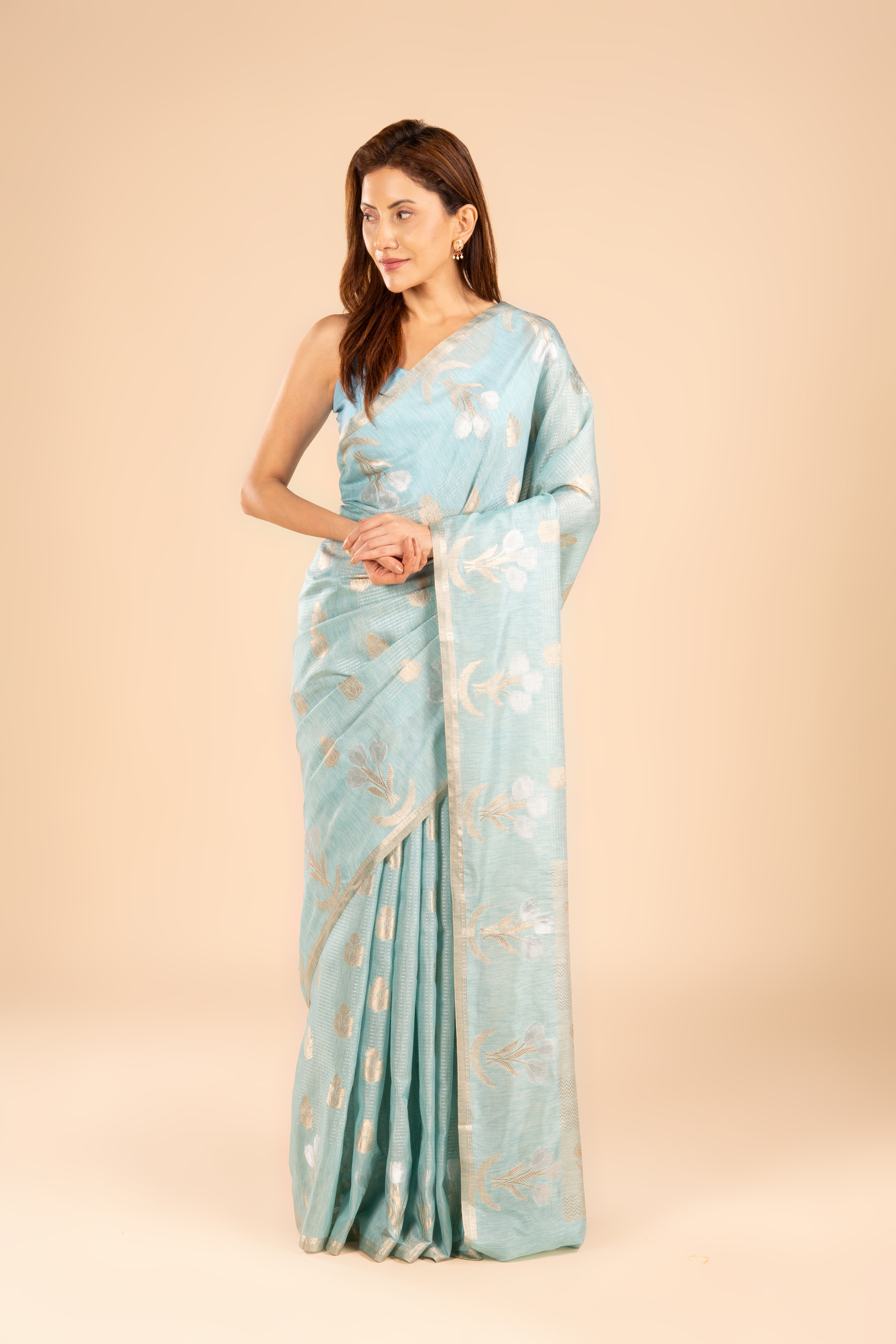 Pastel Blue Tussar Silk Saree