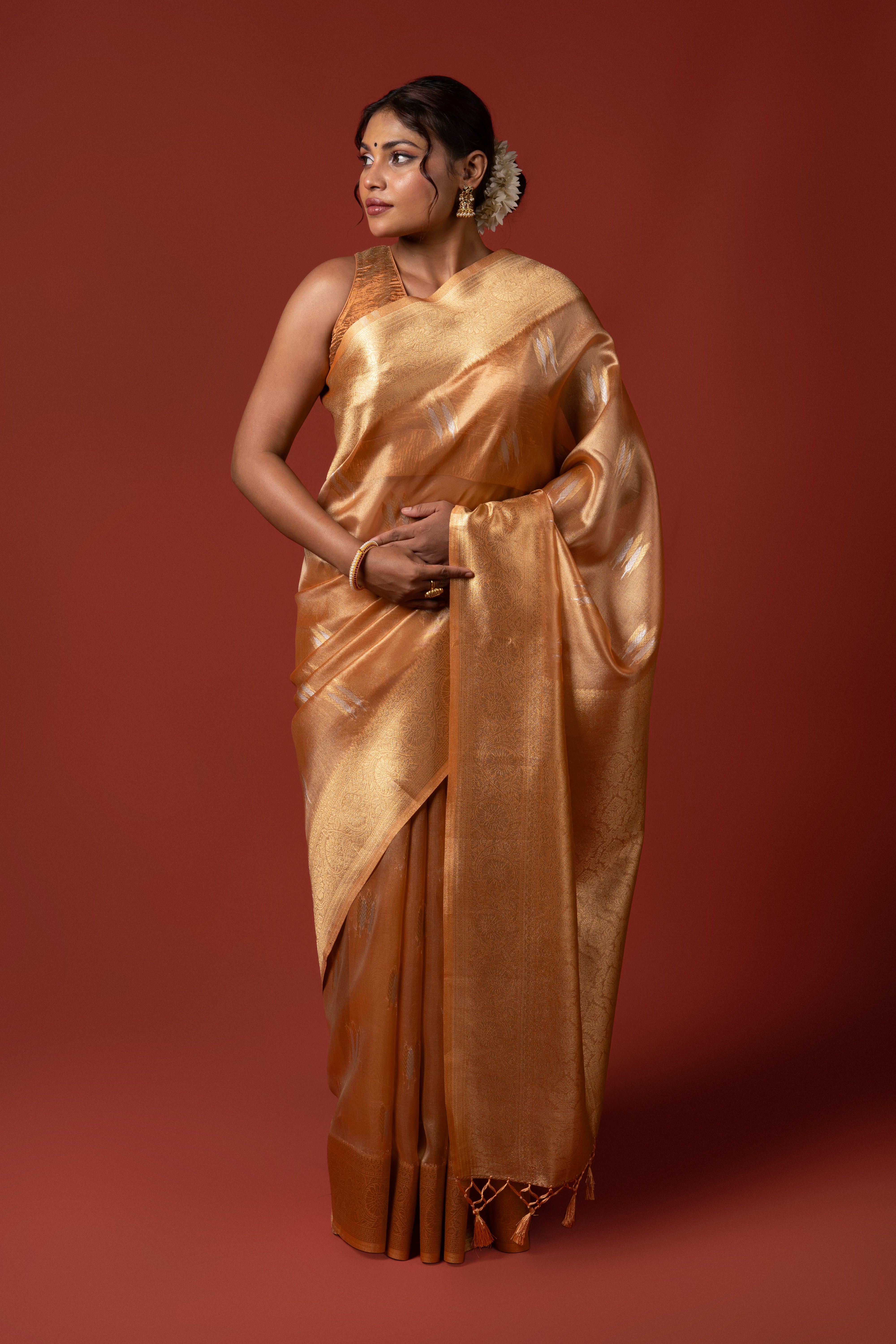 Orange Tissue Silk Saree