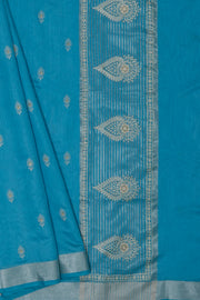 Pastel Blue Cotton Saree with Mukul butti and Resham Pallu