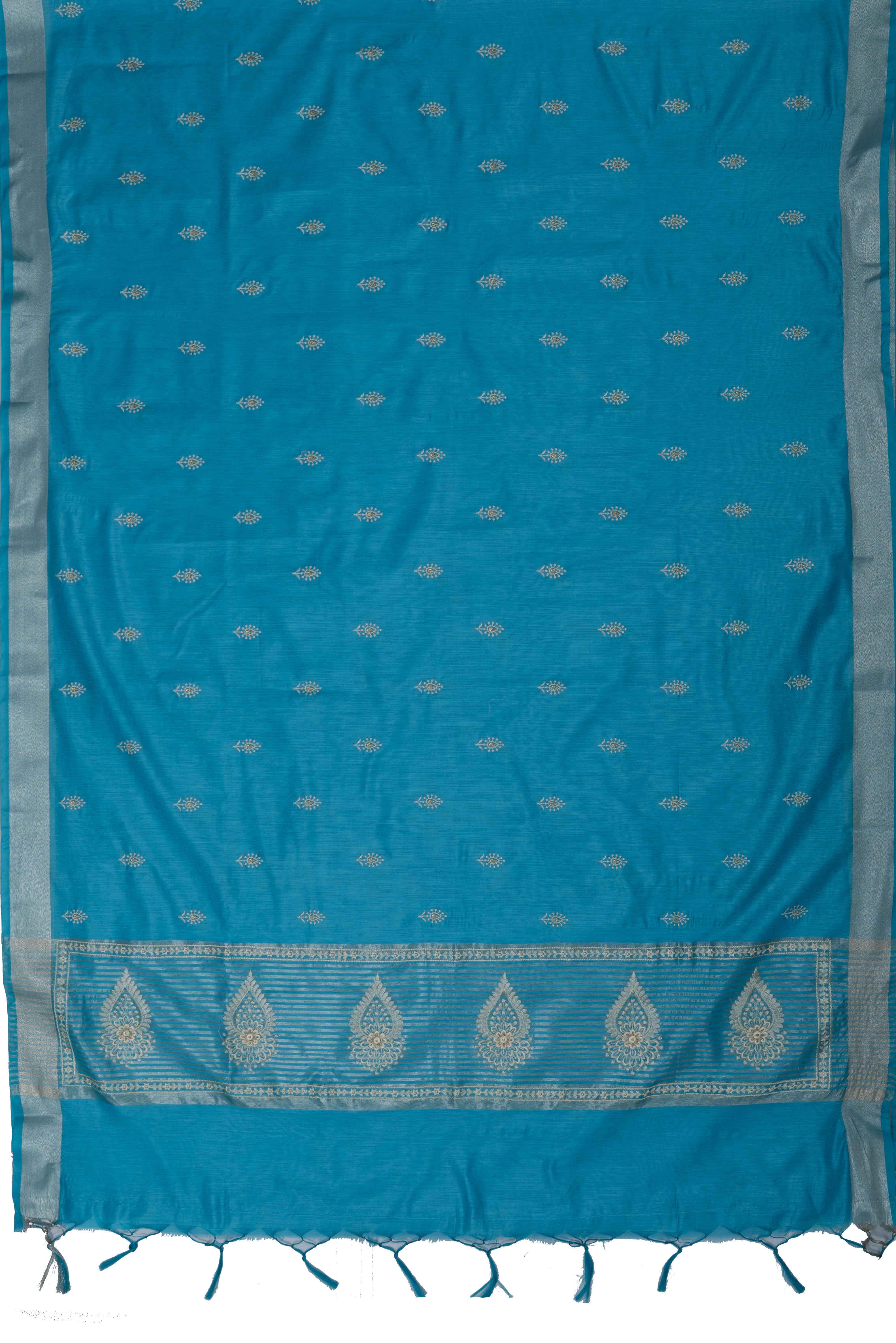 Pastel Blue Cotton Saree with Mukul butti and Resham Pallu