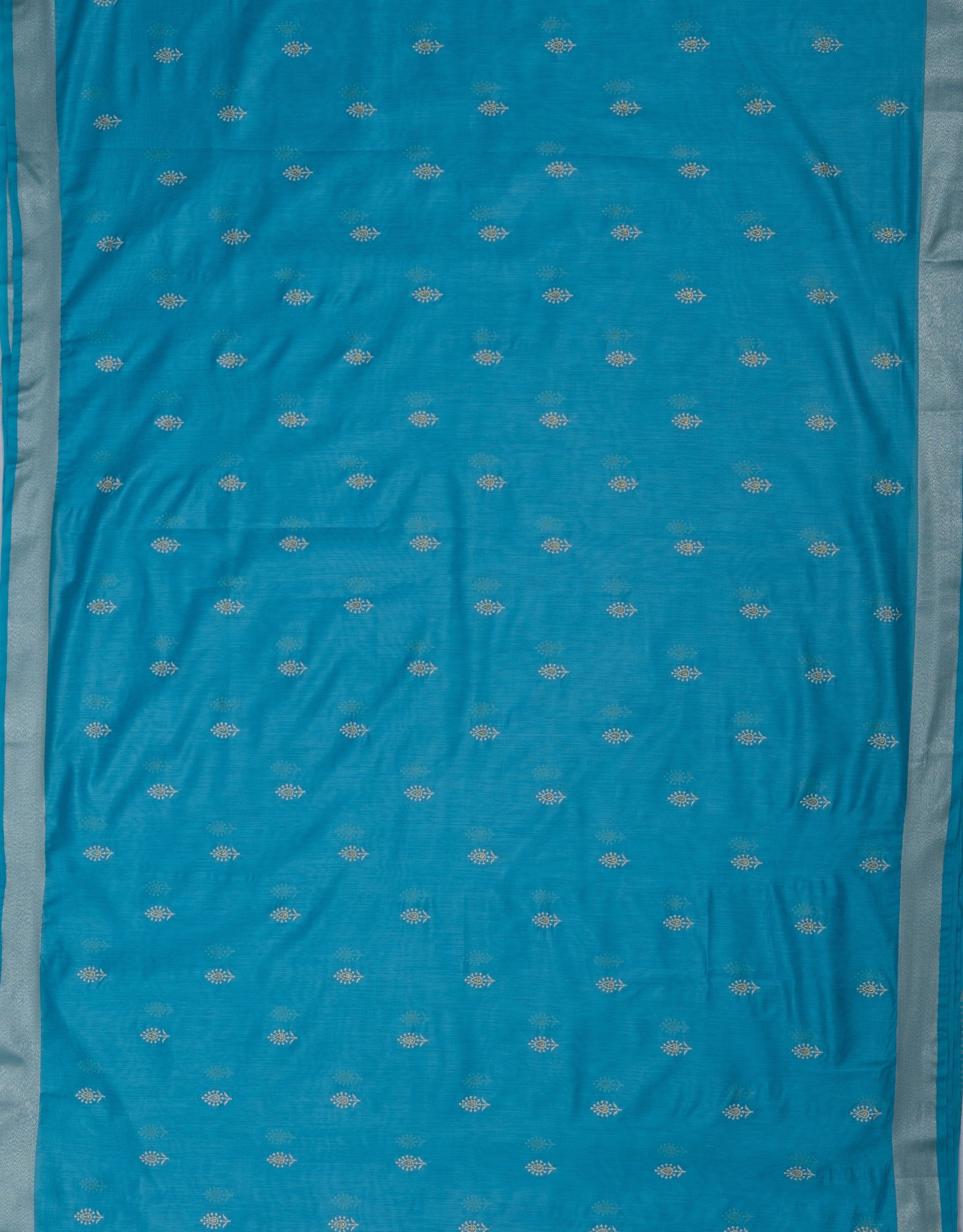 Pastel Blue Cotton Saree with Mukul butti and Resham Pallu