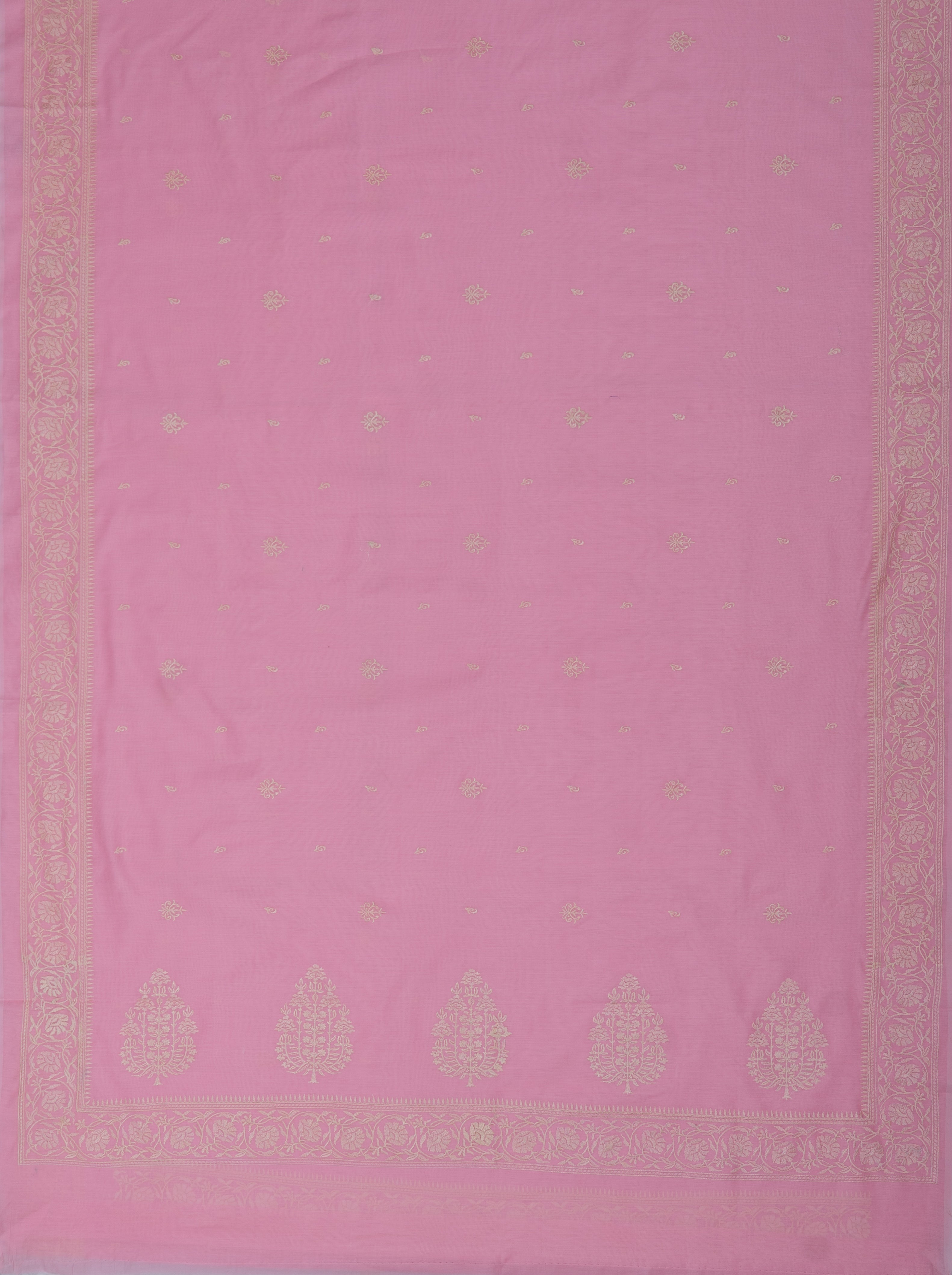 Pastel Pink Cotton Saree with Resham threadwork and butti