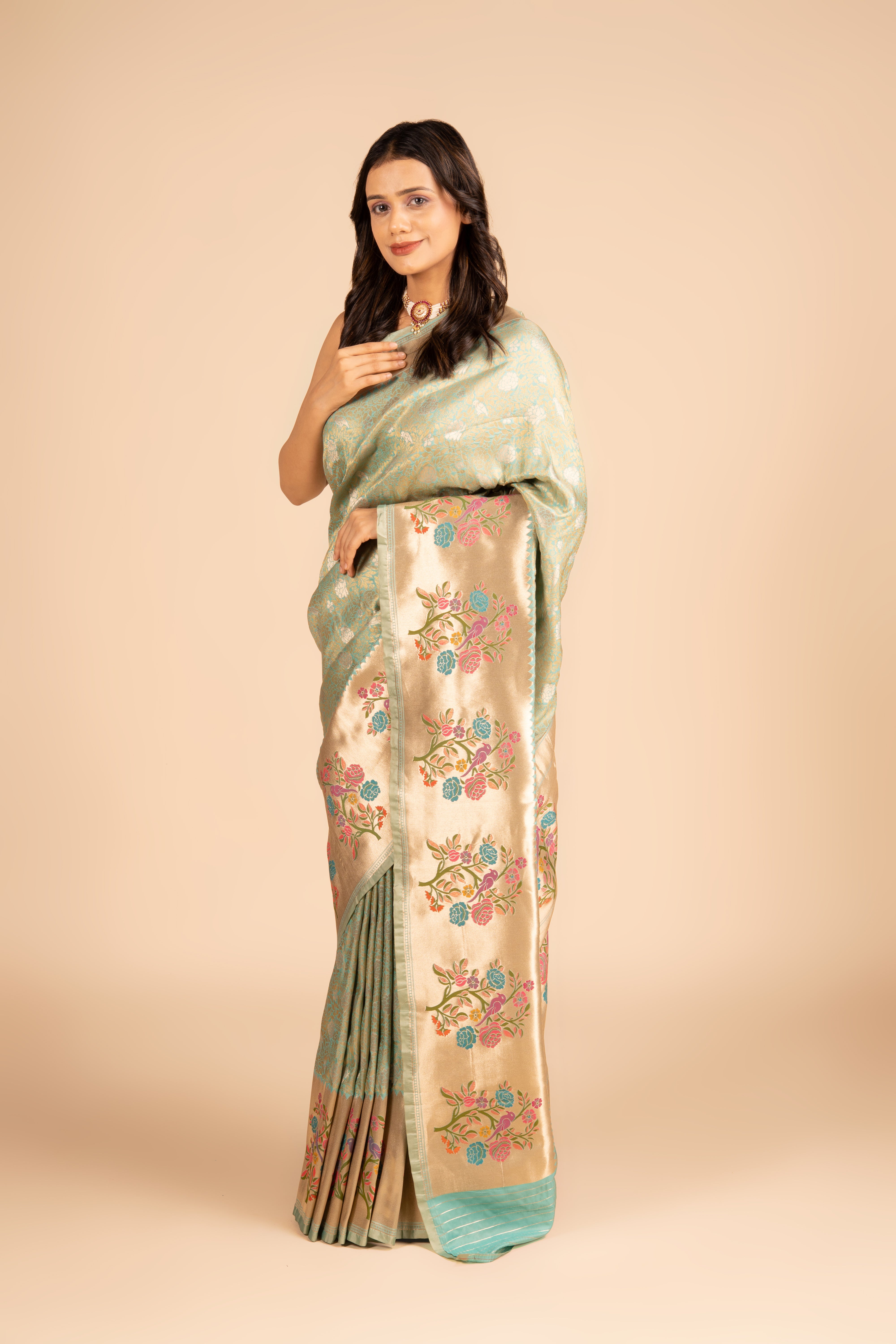 Sea Green Katan Silk Brocade Saree