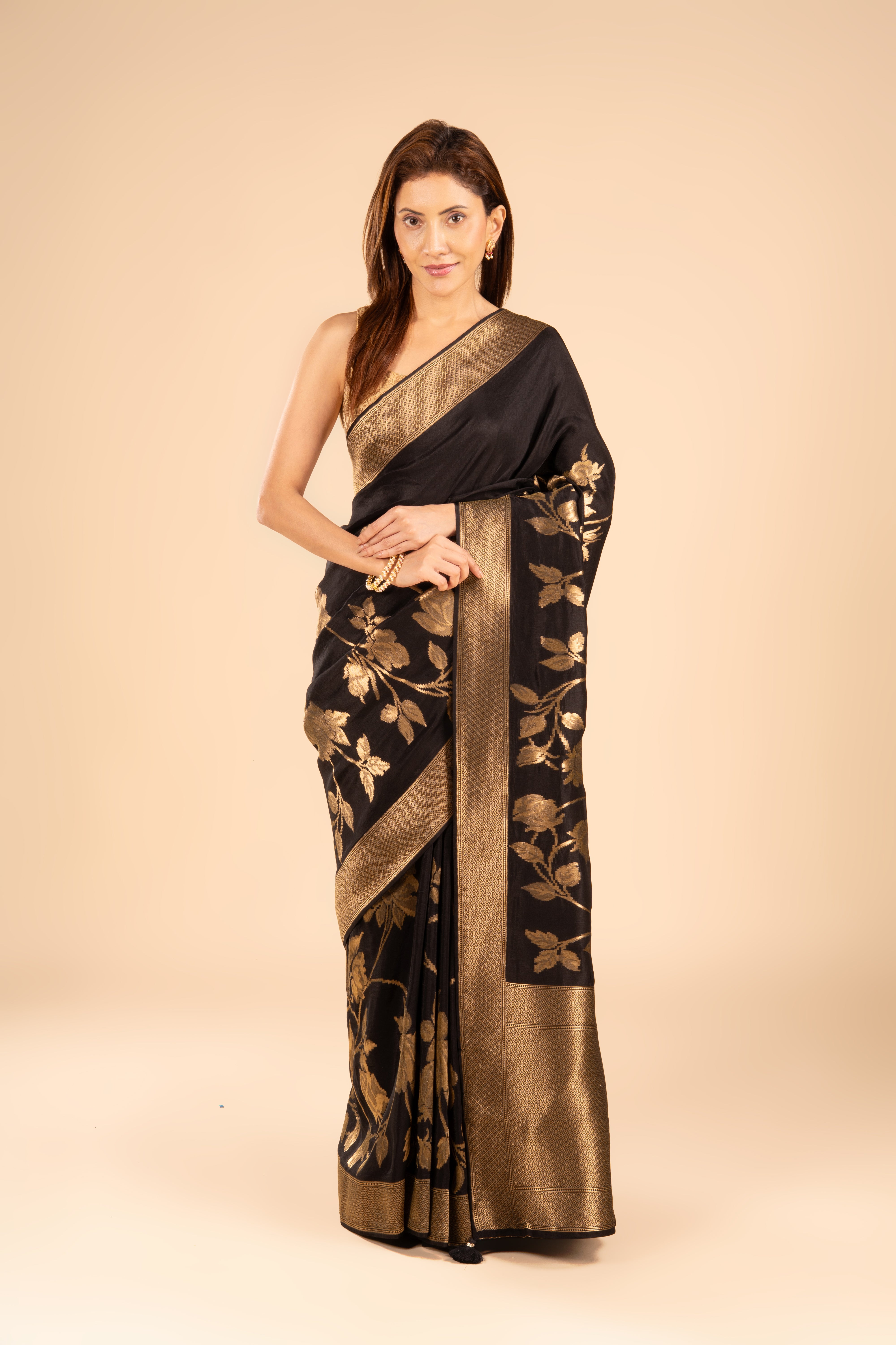 Black Dola Silk Saree