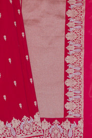 Dhoop Chaon Rani Red Katan Silk Banarasi Saree with Dual Zari border